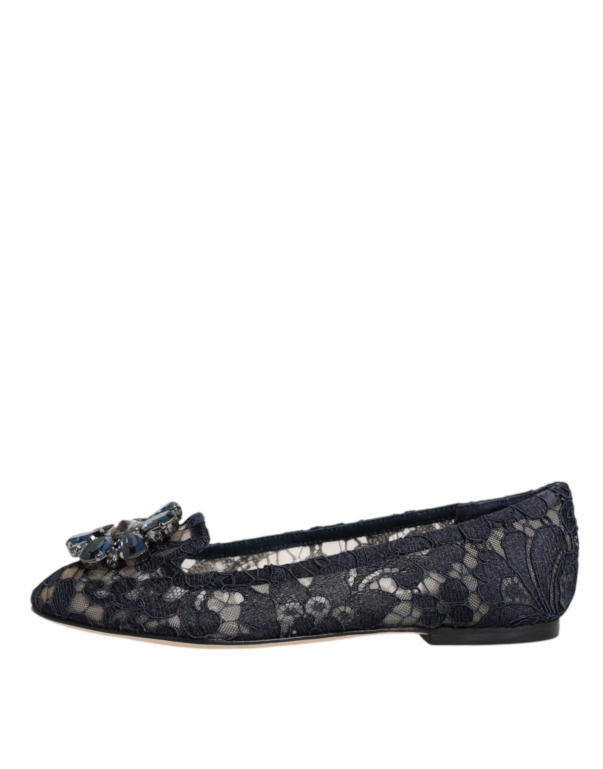 Dolce & Gabbana Blau Taormina Spitze Kristalle Flats Schuhe – Bild 8