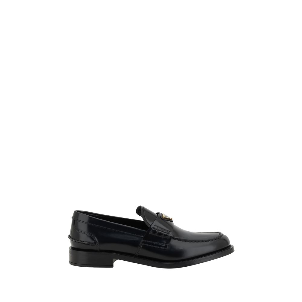Prada Schwarzes Leder Logo Loafers