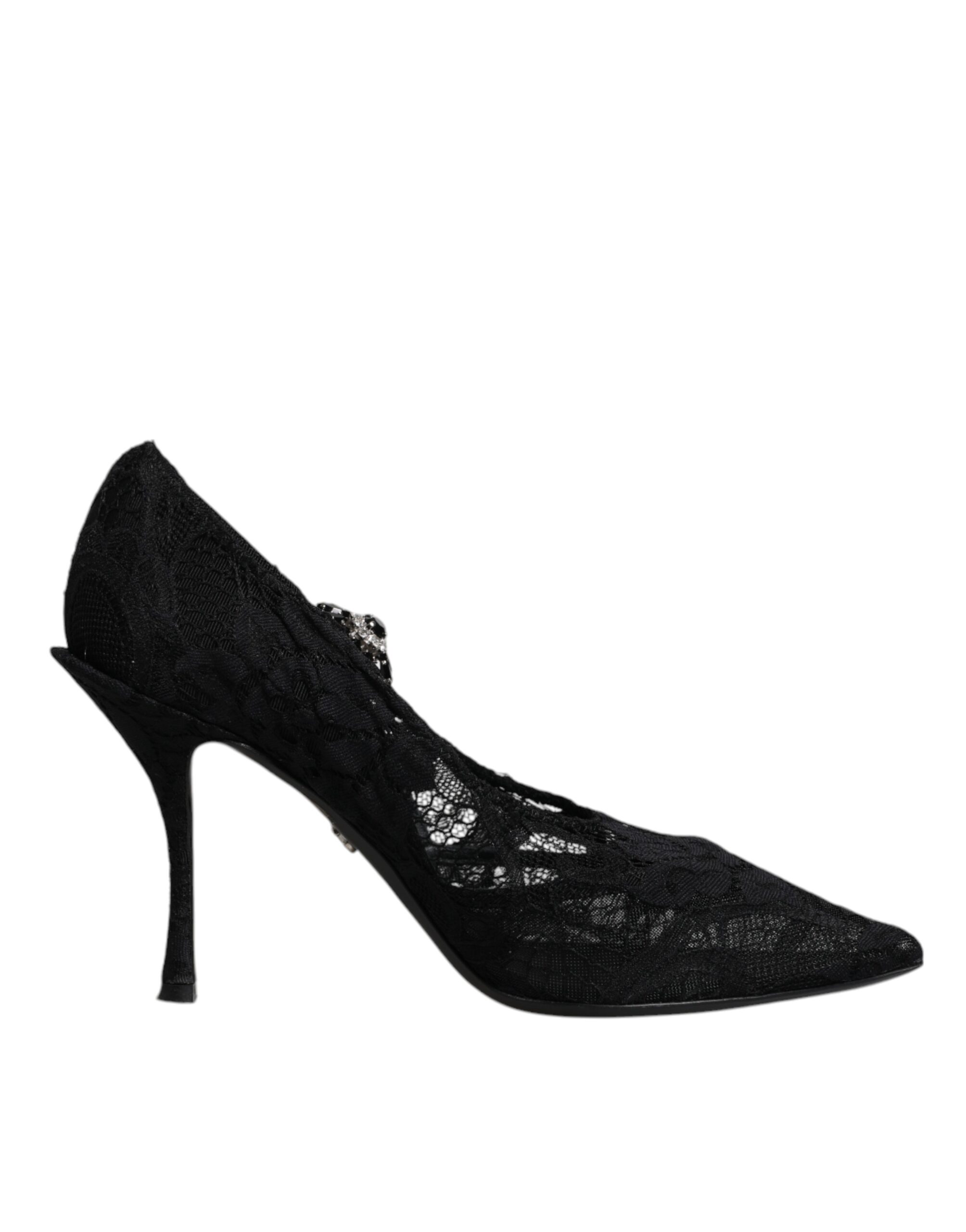 Dolce & Gabbana Schwarz Spitze Kristalle Mary Jane Pumps Schuhe