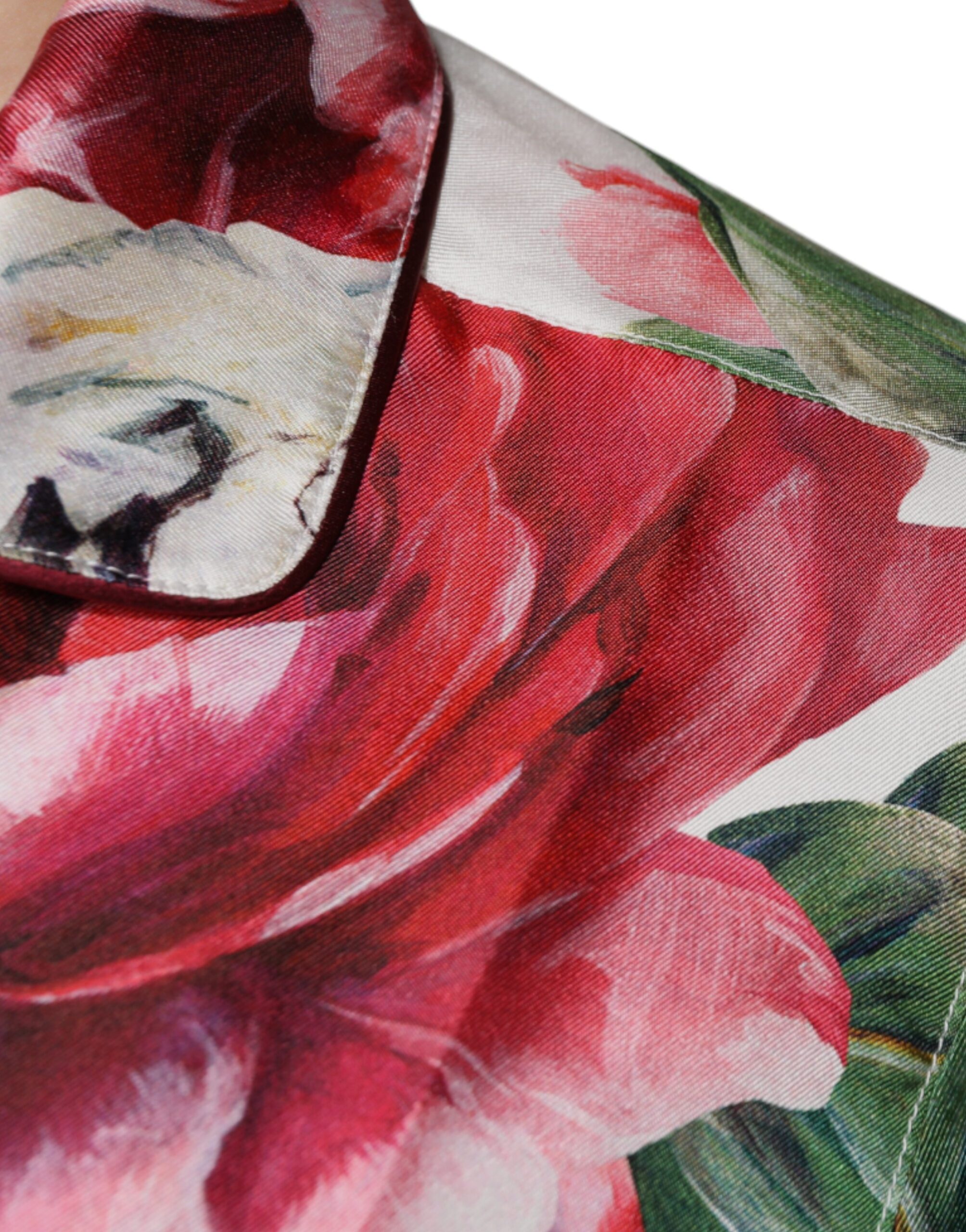 Dolce & Gabbana Weißes Pfingstrose Seide Langärmeliges Blusenoberteil mit Kragen – Bild 6