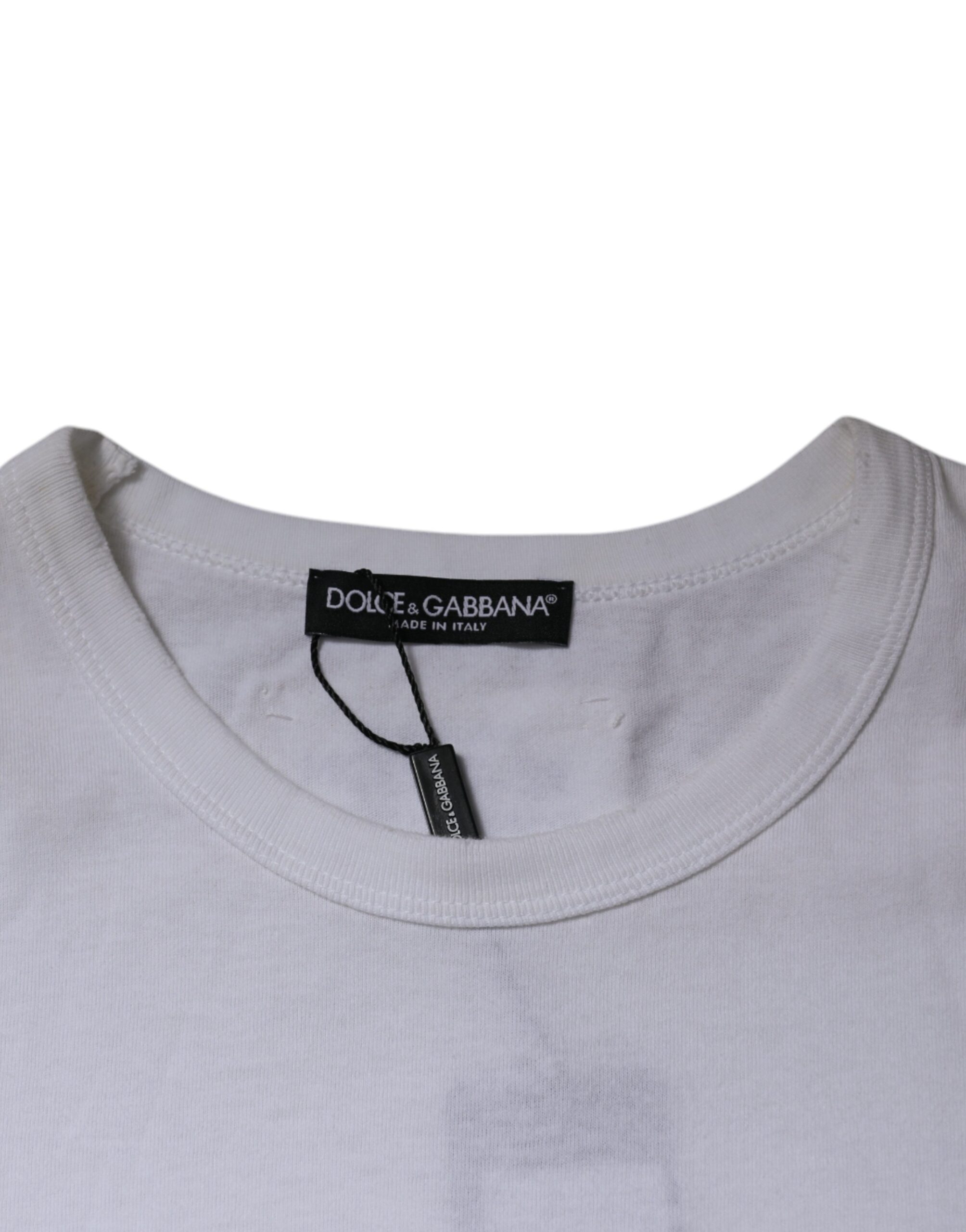 Dolce & Gabbana Weißes Streifen-T-Shirt mit Rundhalsausschnitt und kurzen Ärmeln – Bild 6