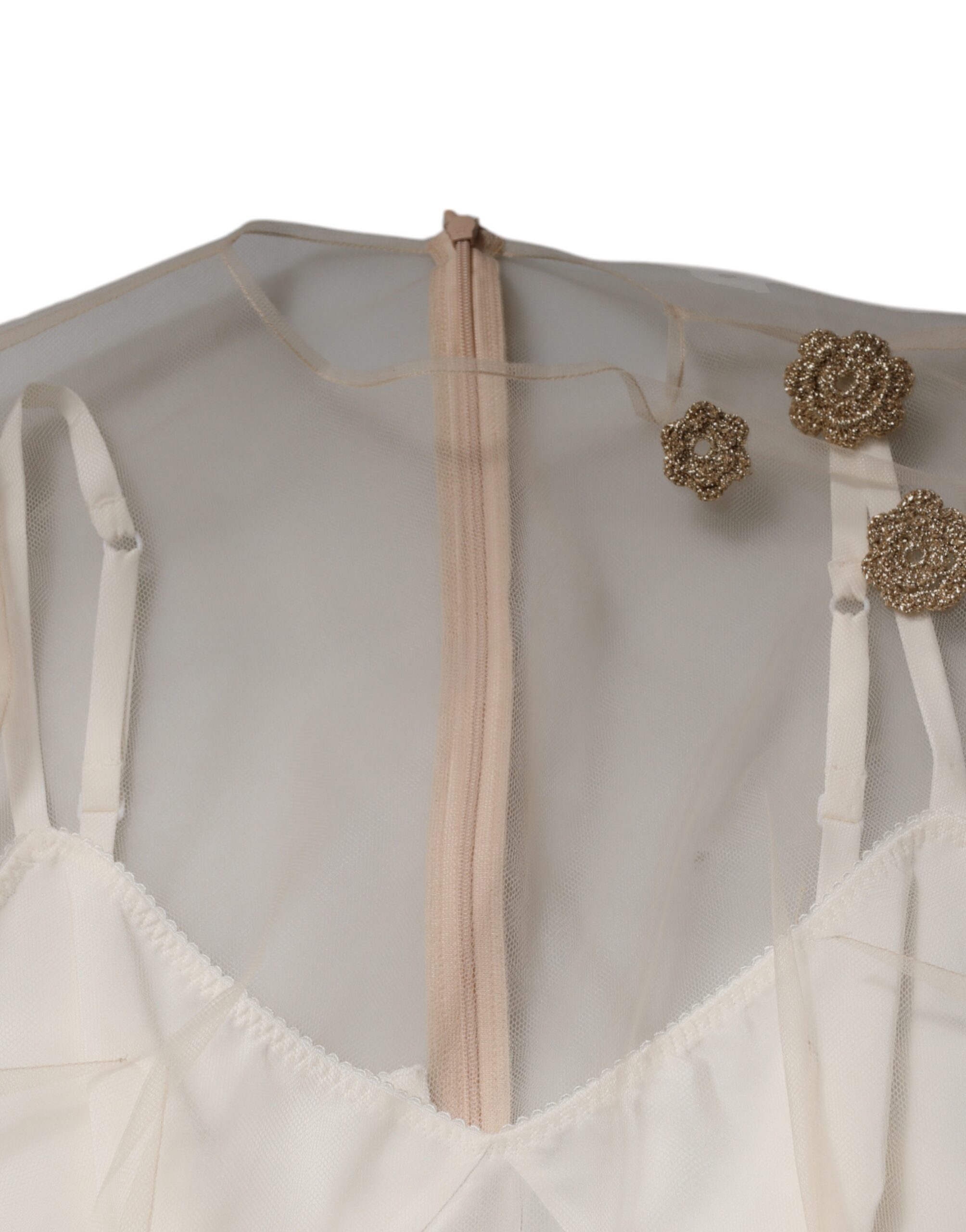 Dolce & Gabbana Weißes durchsichtiges Tüll-Bustier Bodycon Midikleid – Bild 7