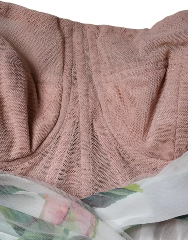 Dolce & Gabbana Weißes Midikleid mit Blumendruck aus Seide in A-Linie – Bild 5