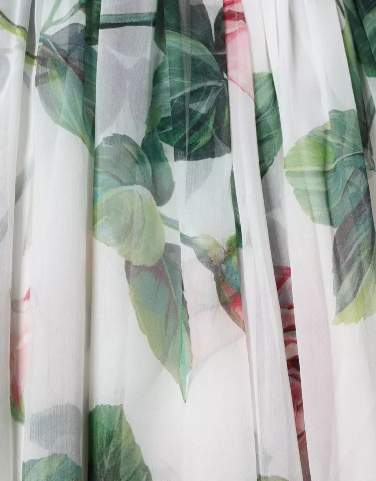 Dolce & Gabbana Weißes Midikleid mit Blumendruck aus Seide in A-Linie – Bild 6