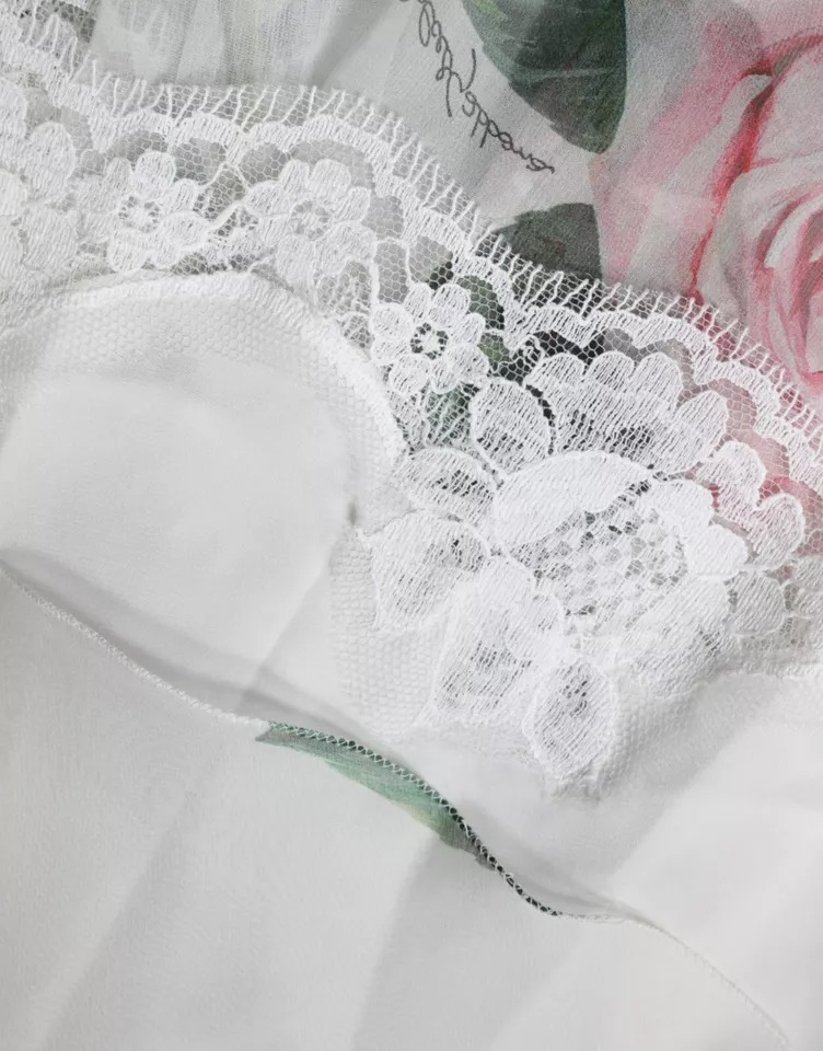 Dolce & Gabbana Weißes Midikleid mit Blumendruck aus Seide in A-Linie – Bild 8