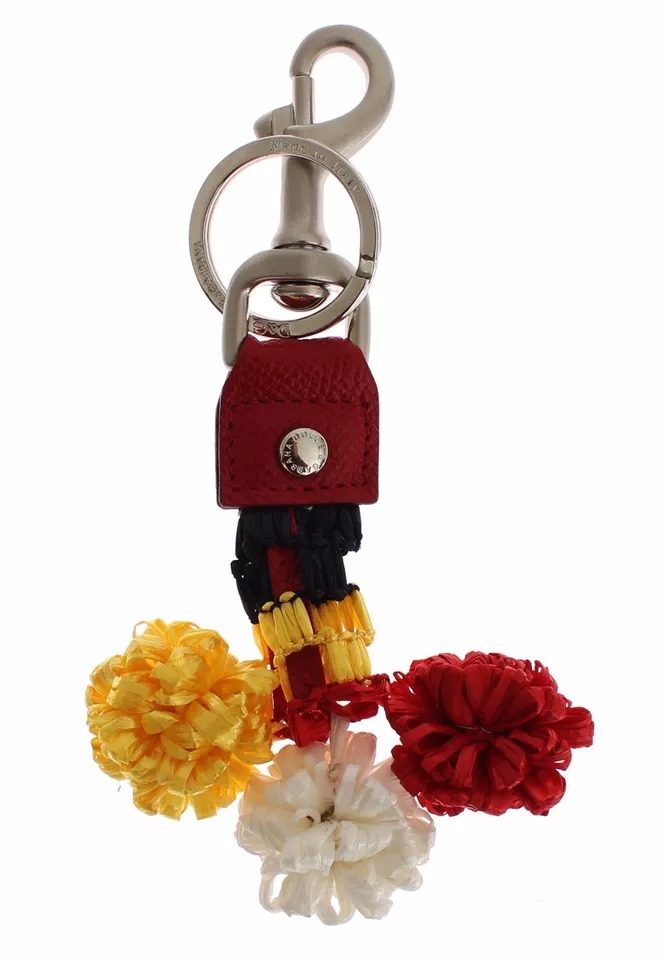 Dolce & Gabbana Silber Braun Raffia Leder Verschluss Finder Kette Schlüsselanhänger