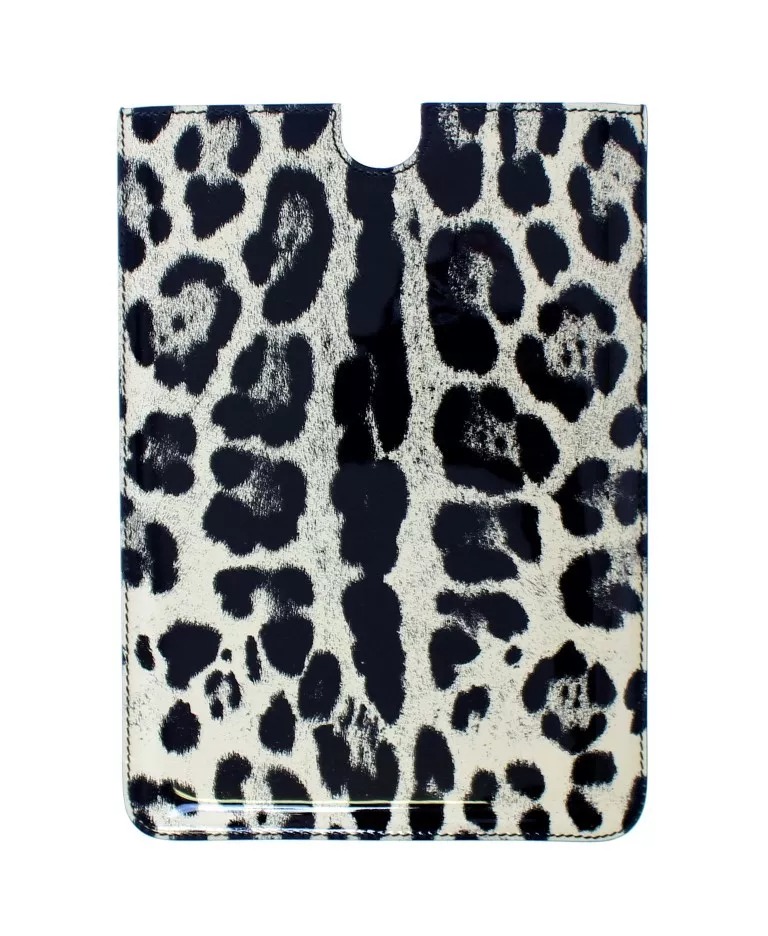 Dolce & Gabbana Weißes Leopardenmuster Leder eBook Cover Tablet Hülle