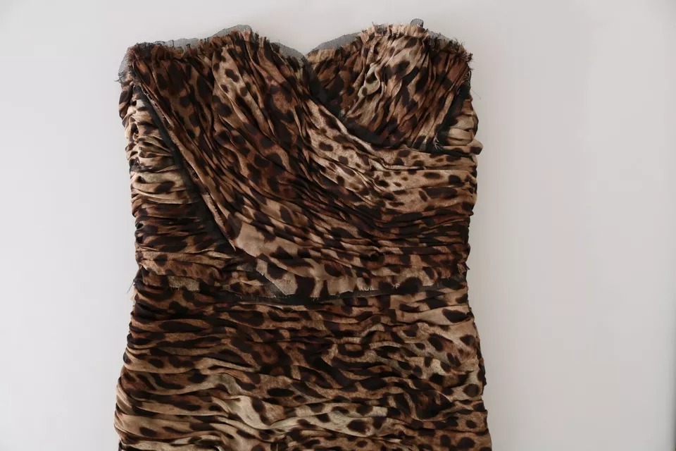 Dolce & Gabbana Braunes Leopard Seidenchiffon gerafftes Meerjungfrau-Maxikleid – Bild 5
