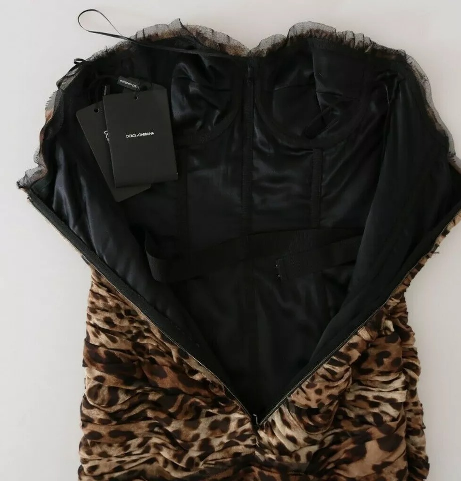 Dolce & Gabbana Braunes Leopard Seidenchiffon gerafftes Meerjungfrau-Maxikleid – Bild 6