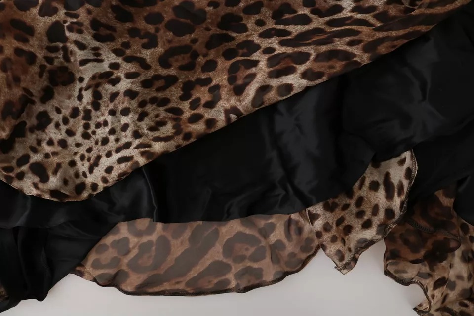 Dolce & Gabbana Braunes Leopard Seidenchiffon gerafftes Meerjungfrau-Maxikleid – Bild 8