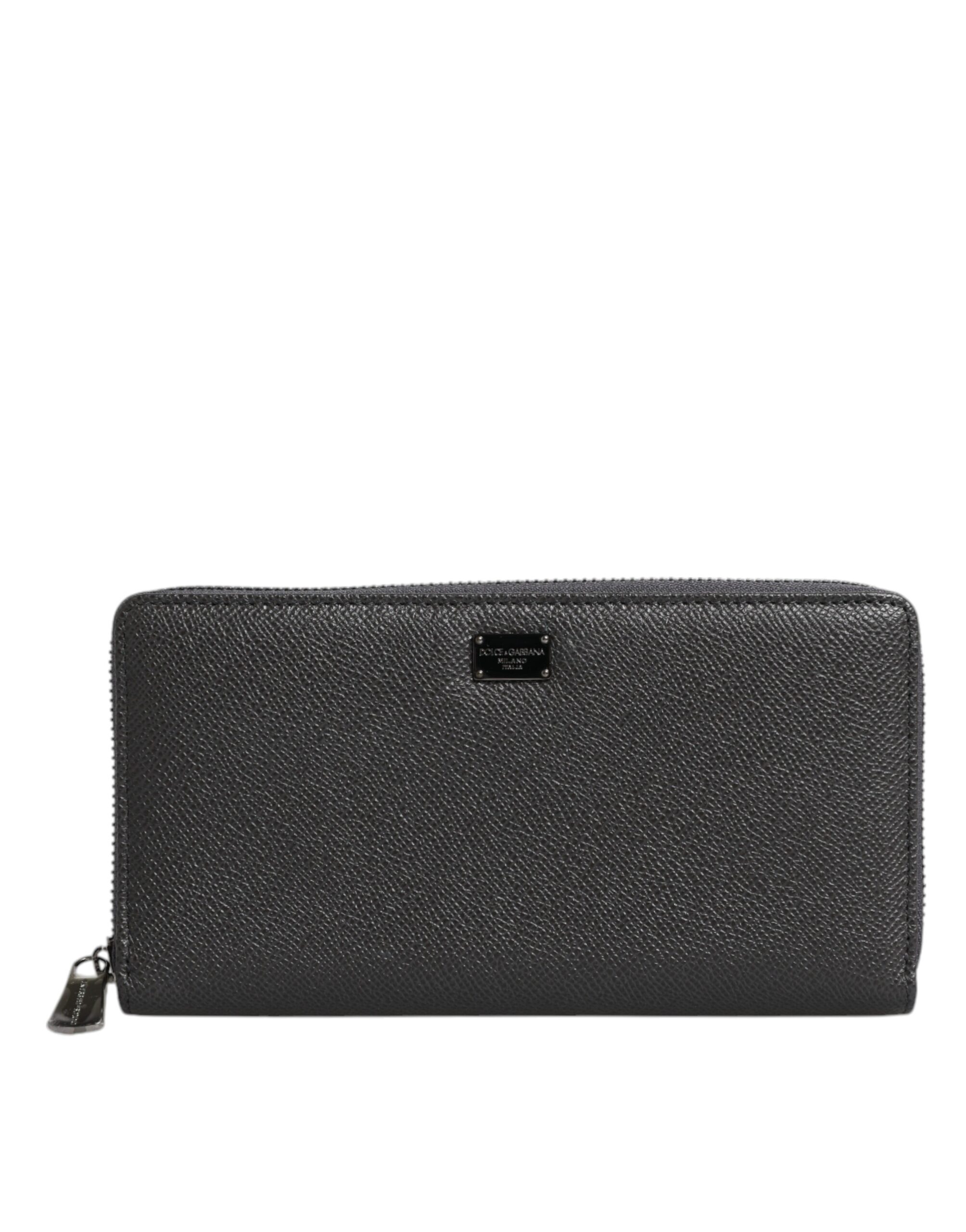 Dolce & Gabbana Dunkelgraues Leder DG Logo Zip Around Continental Geldbörse