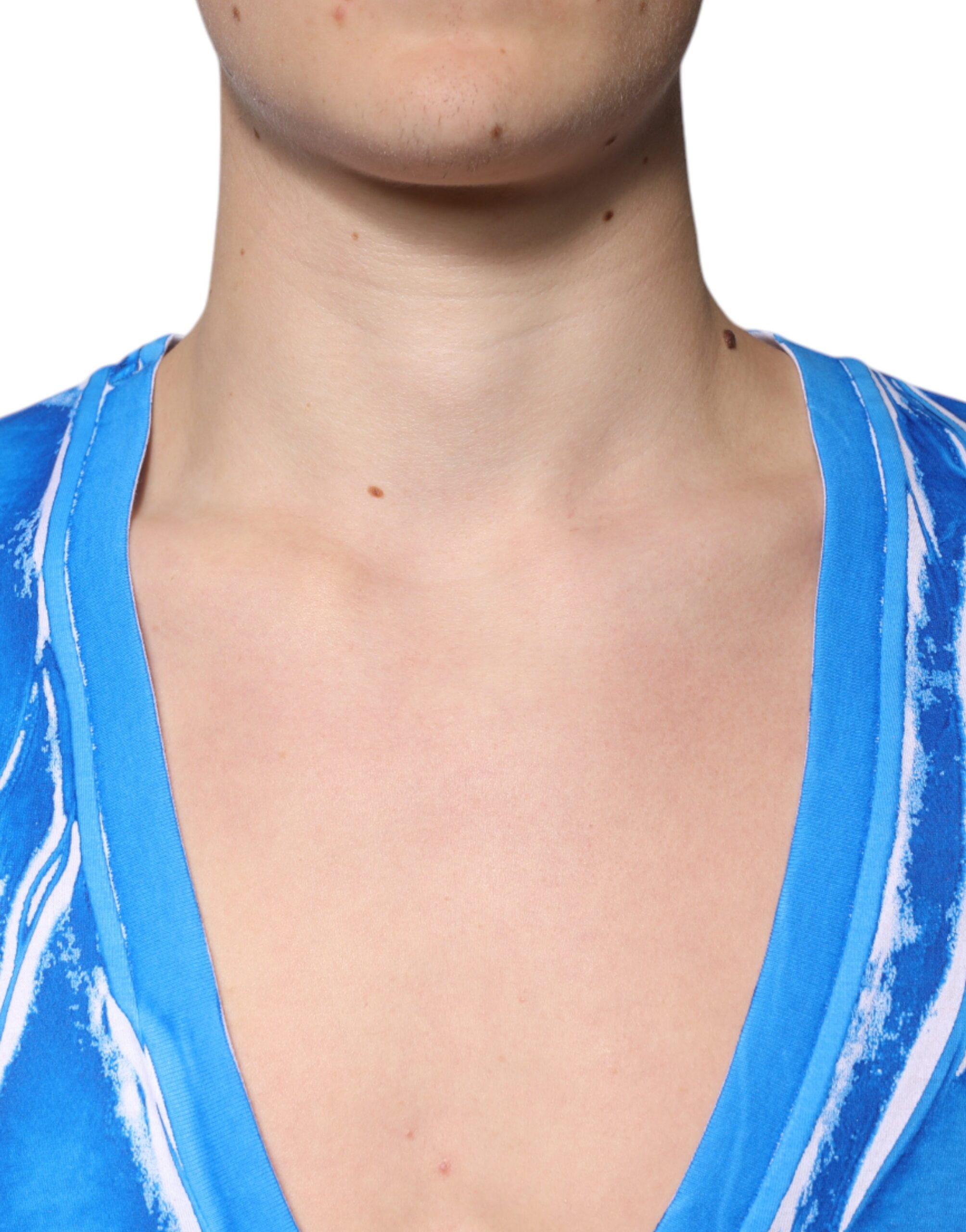 Dolce & Gabbana Blaues Baumwoll-T-Shirt mit V-Ausschnitt und kurzen Ärmeln – Bild 5