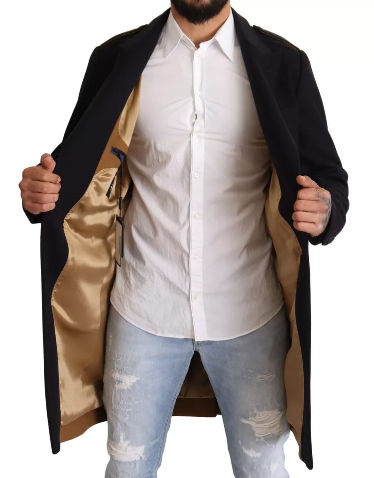 Dolce & Gabbana Blauer Trenchcoat Lange Wollstretchjacke – Bild 6