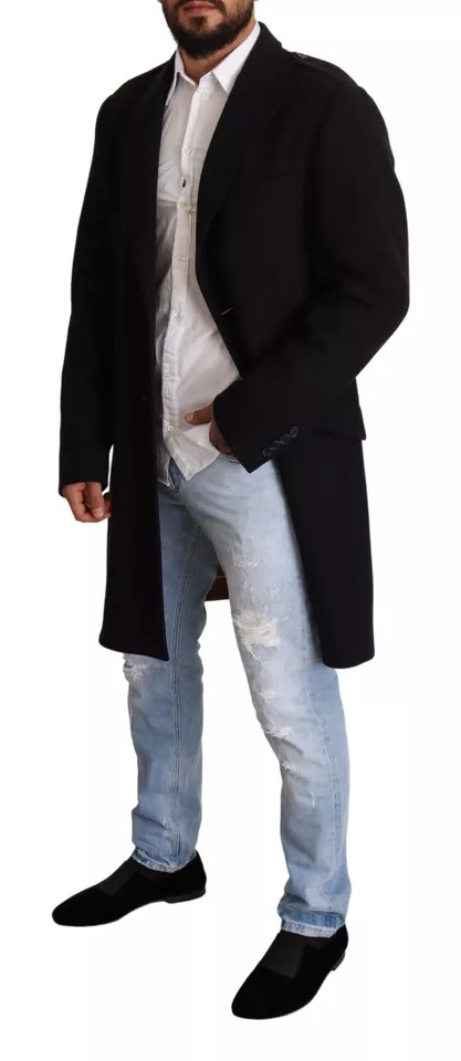 Dolce & Gabbana Blauer Trenchcoat Lange Wollstretchjacke – Bild 5