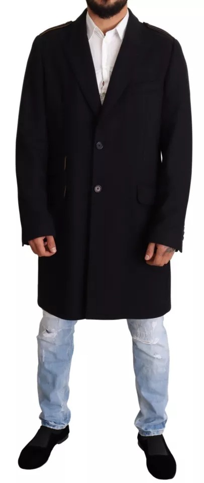 Dolce & Gabbana Blauer Trenchcoat Lange Wollstretchjacke – Bild 2