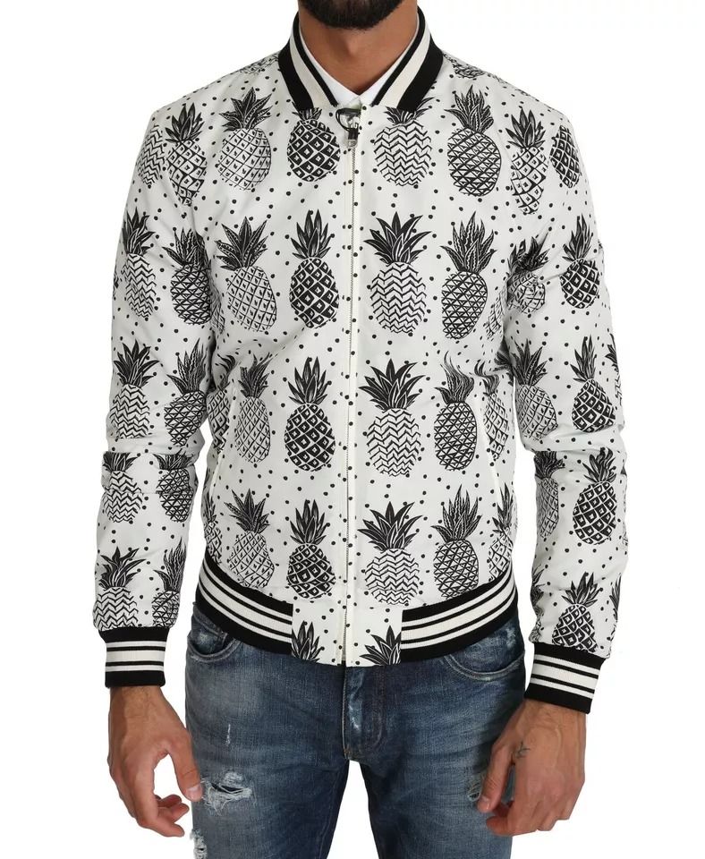 Dolce & Gabbana Weiß Schwarz Ananas Bomber Mantel Jacke
