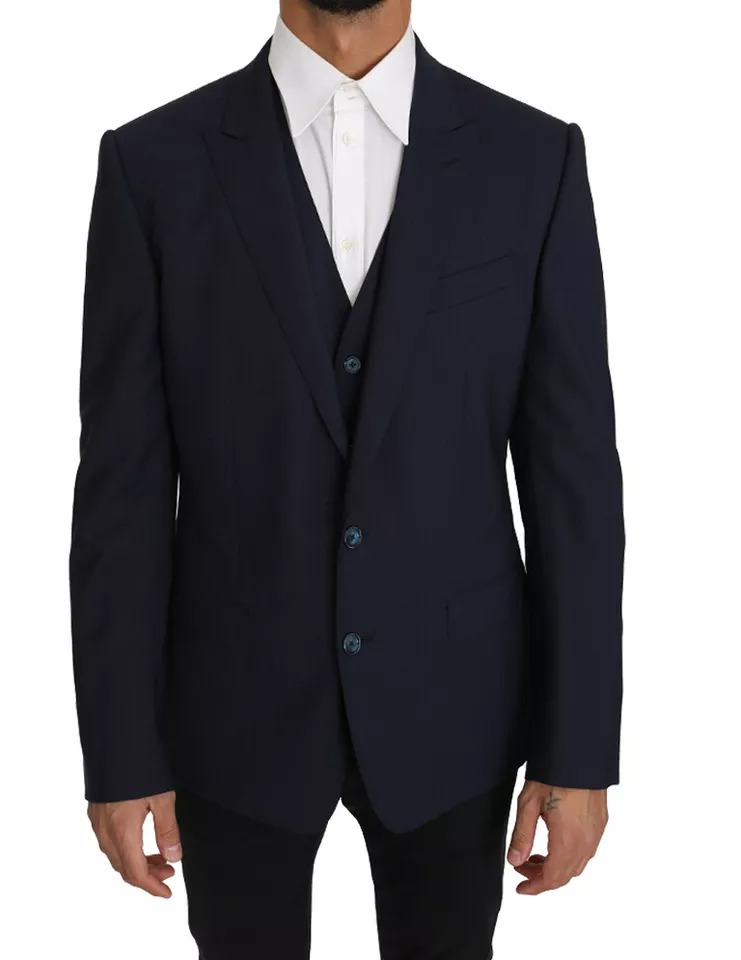 Dolce & Gabbana Blaue Wolle MARTINI Blazer Weste 2 Stück
