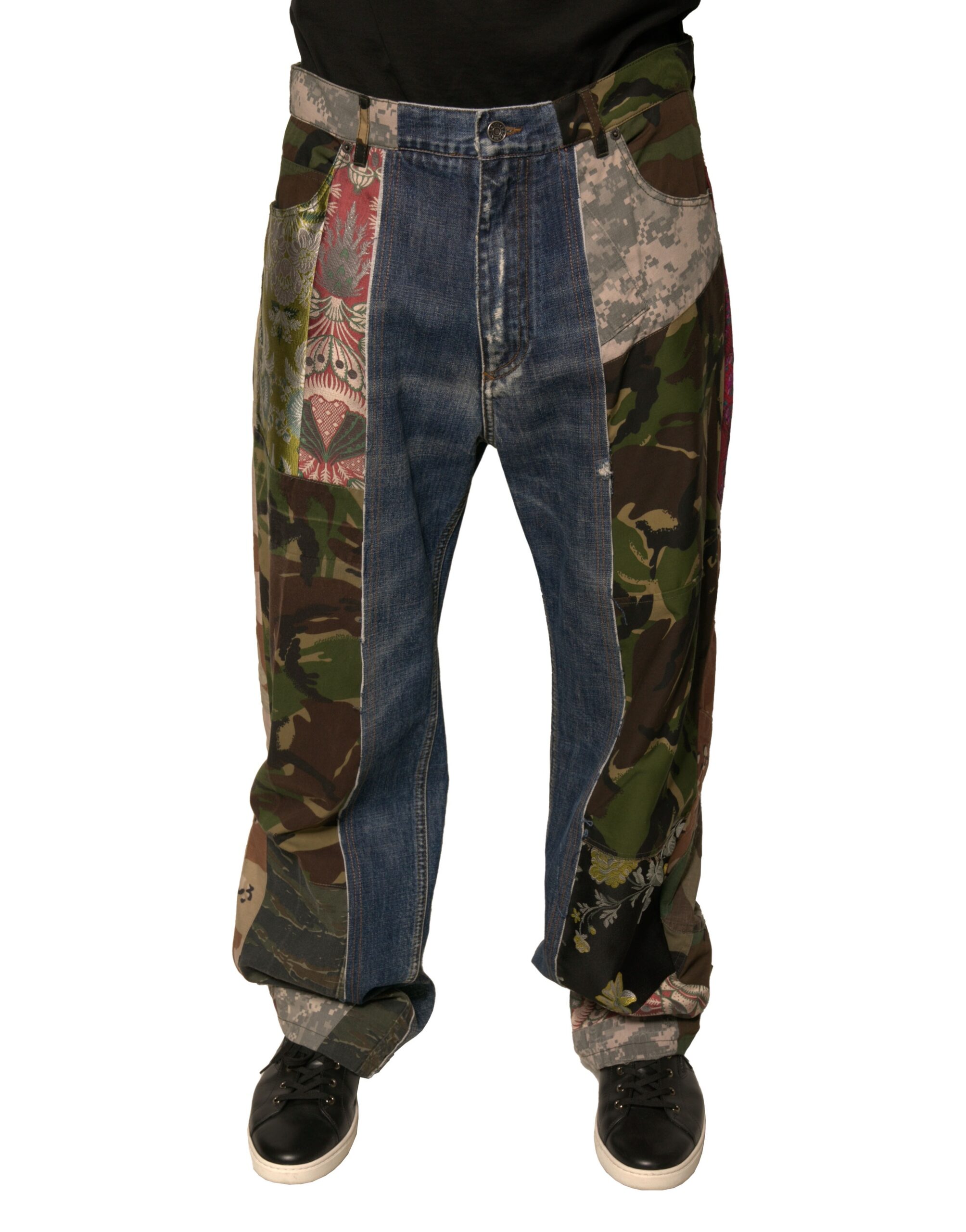 Dolce & Gabbana Blaue Patchwork-Baumwolle Straight Denim Jeans