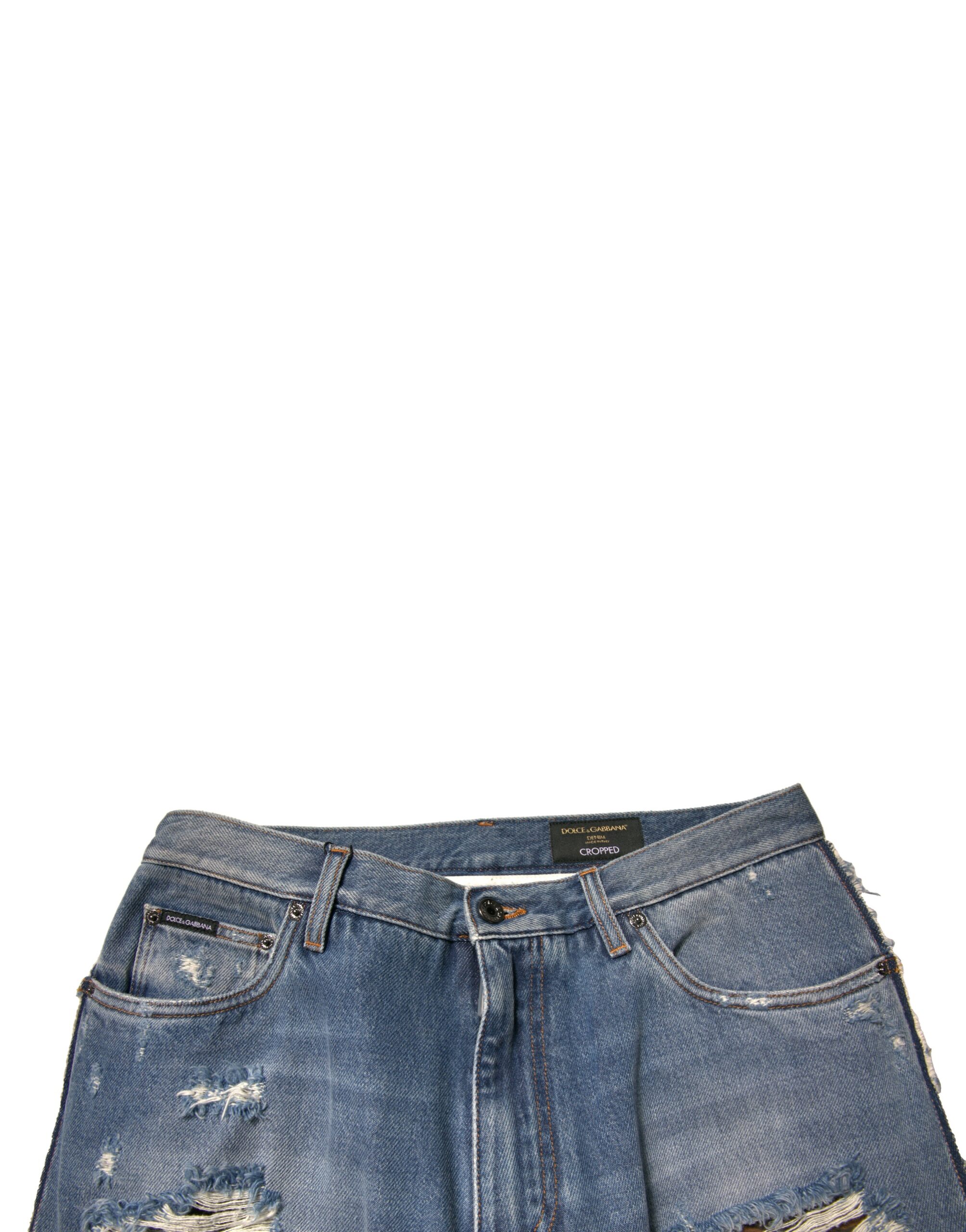 Dolce & Gabbana Blaue zerfledderte Straight Cropped Denim Jeans – Bild 5