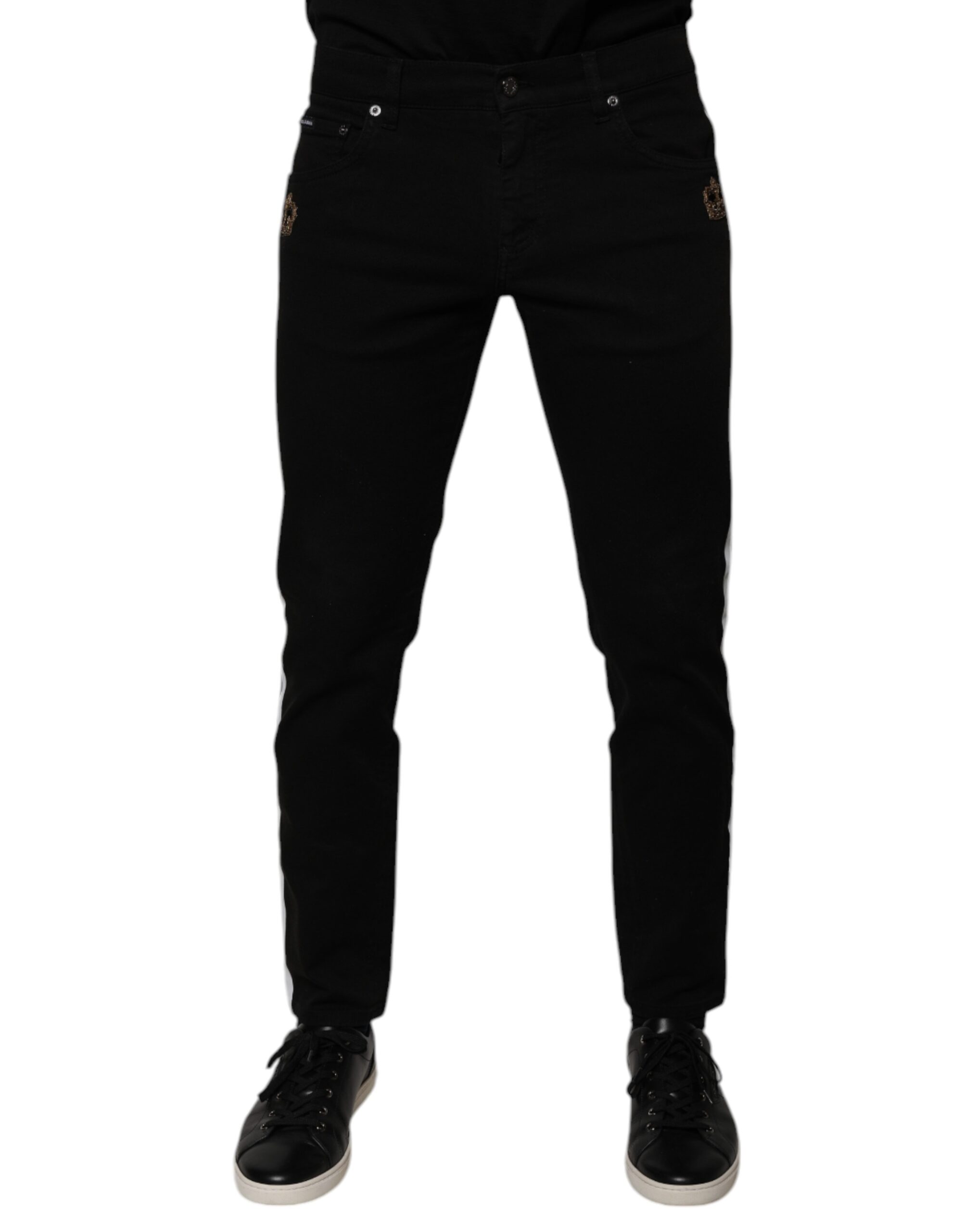 Dolce & Gabbana Schwarze Krone Weißes Innenfutter Skinny Denim Jeans