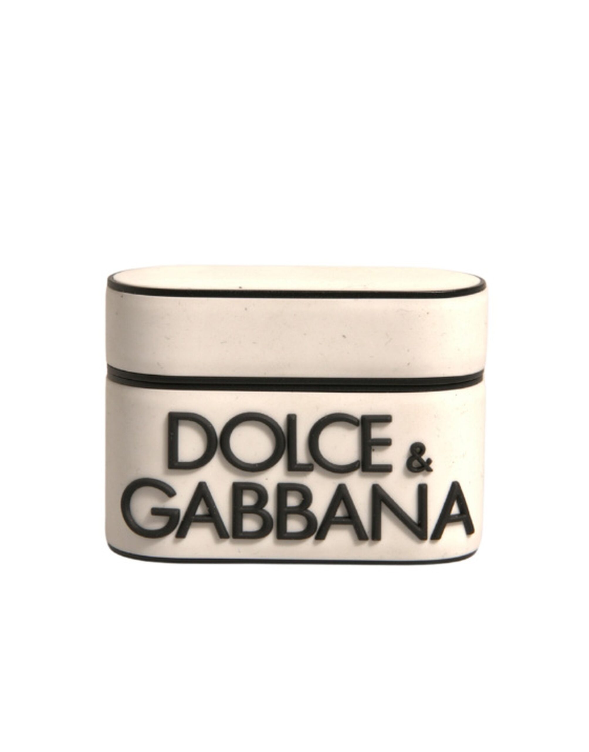 Dolce & Gabbana Weißes PVC geprägte Logo Plaque Halter Airpods Fall