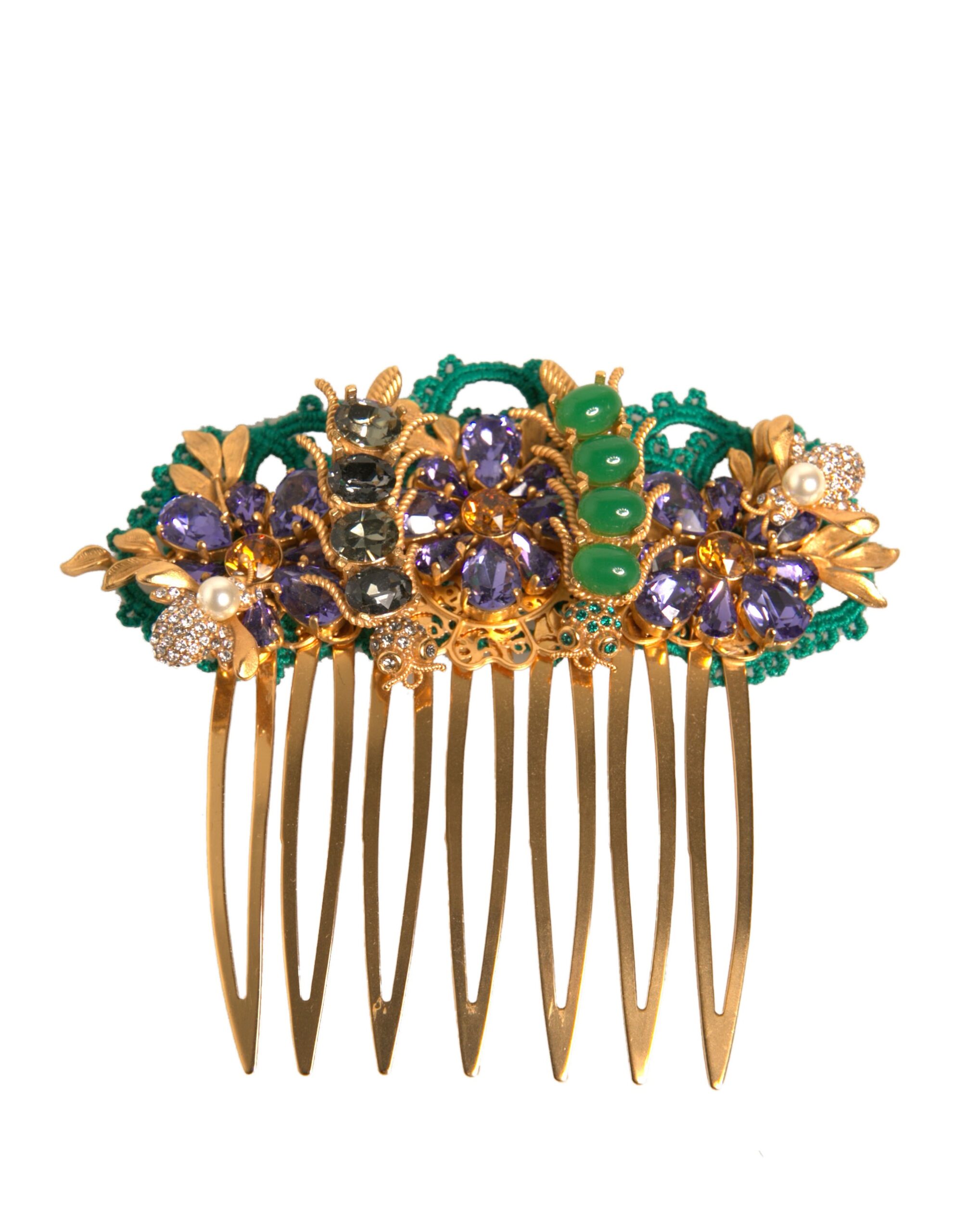 Dolce & Gabbana Gold-Messing-Kristalle Haar Stick Kamm