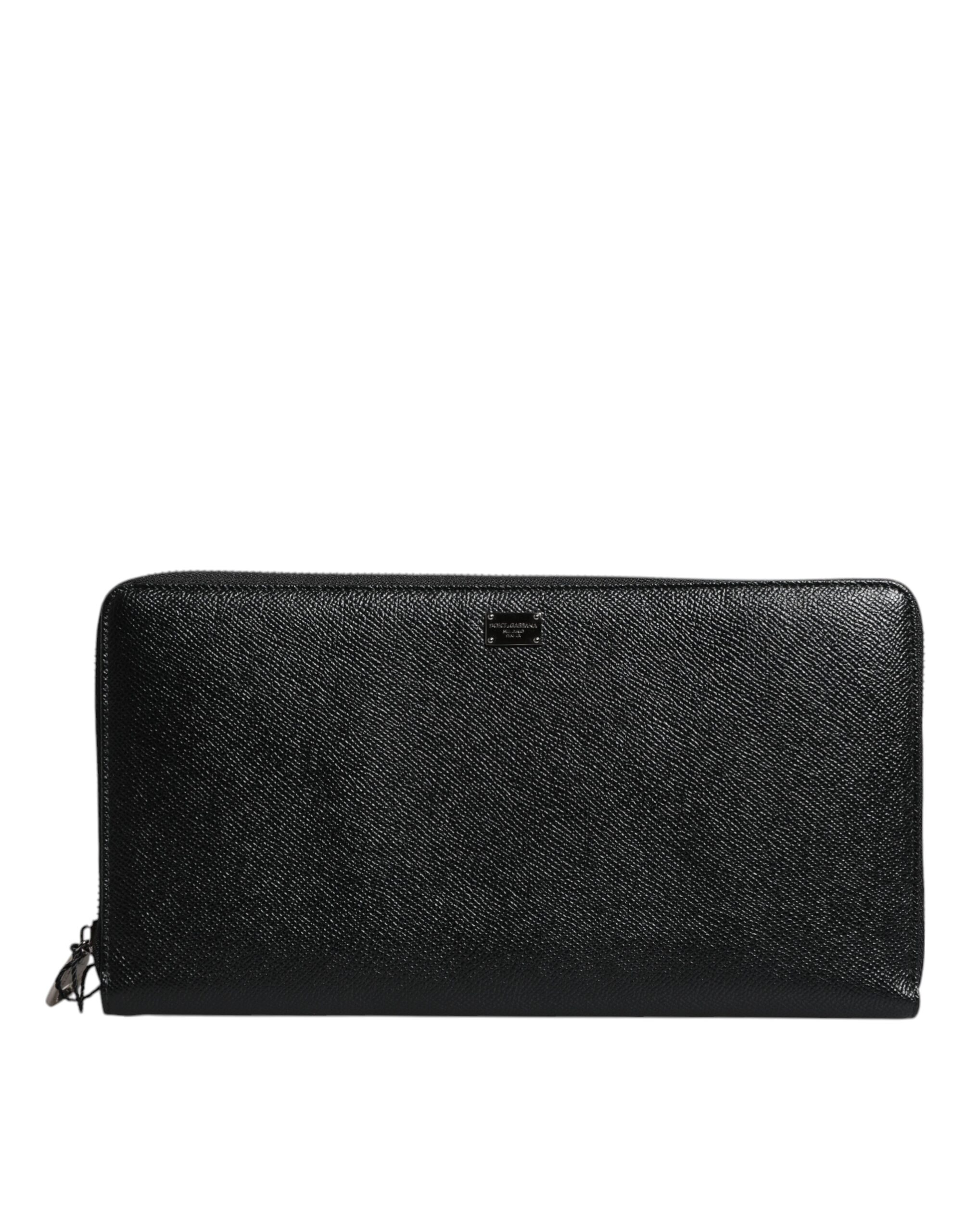 Dolce & Gabbana Schwarzes Kalbsleder Logo Zip Around Continental Brieftasche