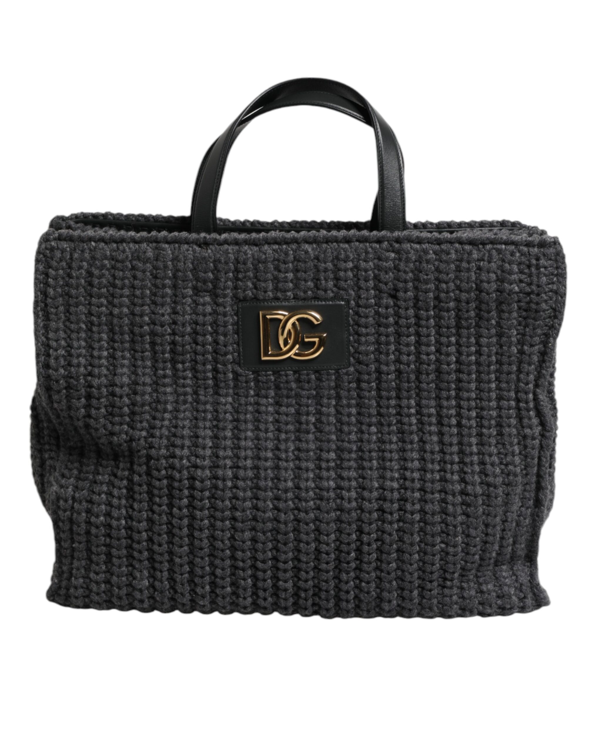 Dolce & Gabbana Schwarze, große, gestrickte Häkel-Schulter-Shopper DG Logo Tasche