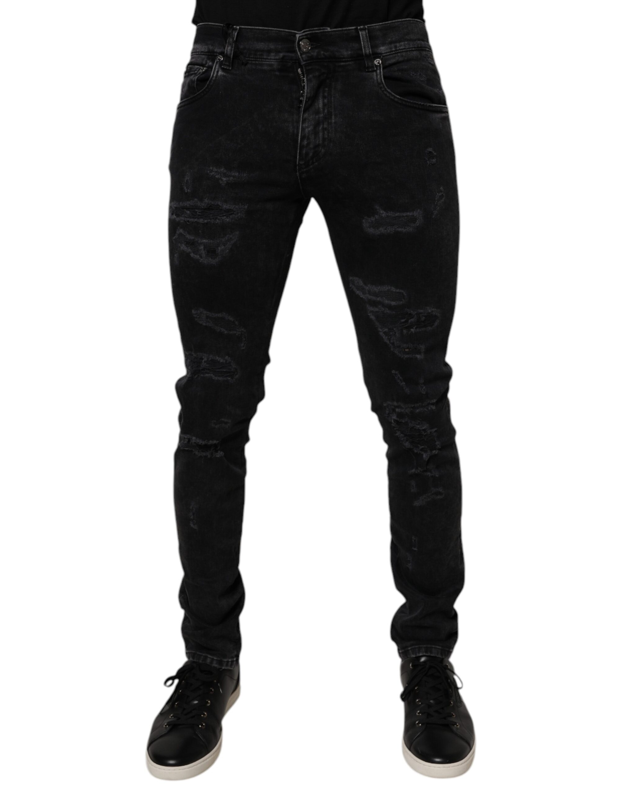 Dolce & Gabbana Schwarze zerfledderte Baumwoll-Skinny Denim-Jeans für Männer