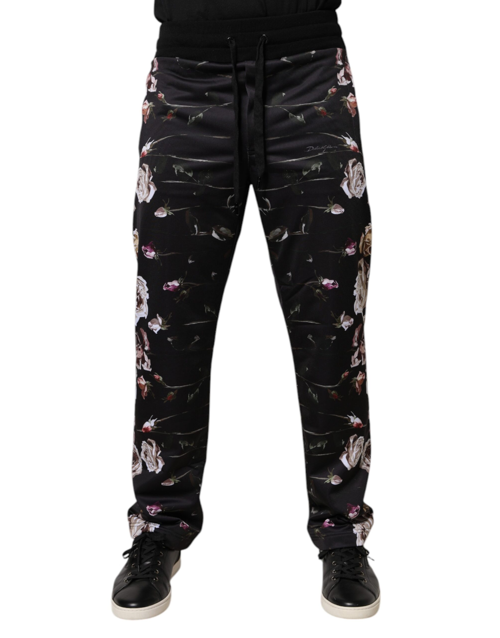 Dolce & Gabbana Schwarze geblümte Polyester-Jogger-Hose