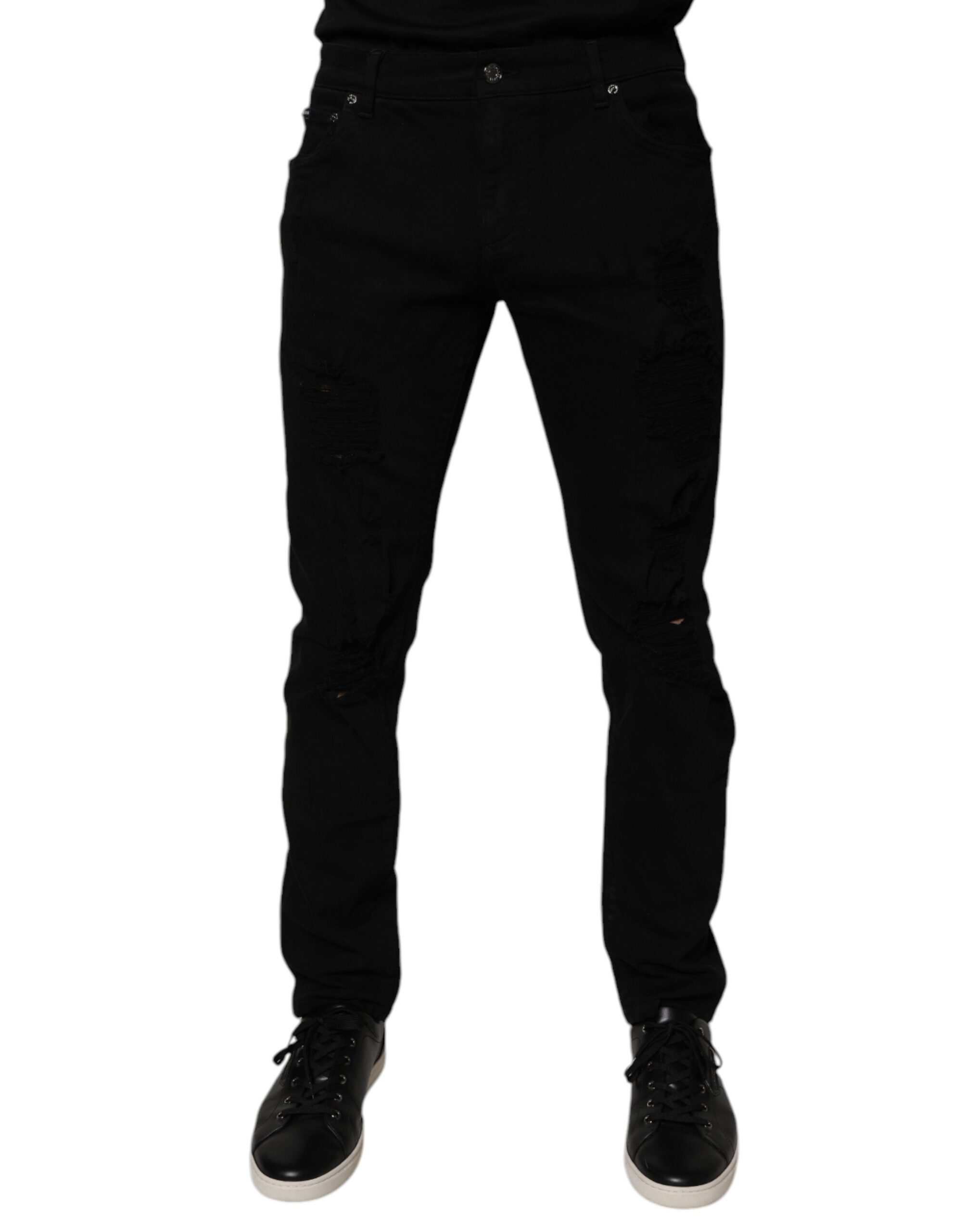 Dolce & Gabbana Schwarze zerfledderte Baumwoll-Skinny Denim-Jeans für Männer