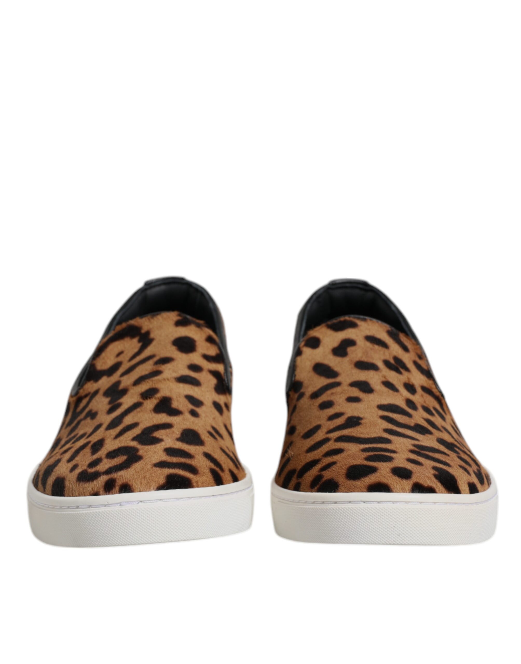 Dolce & Gabbana Braun Kalbsleder Pelz Leopard Sneakers Schuhe – Bild 2