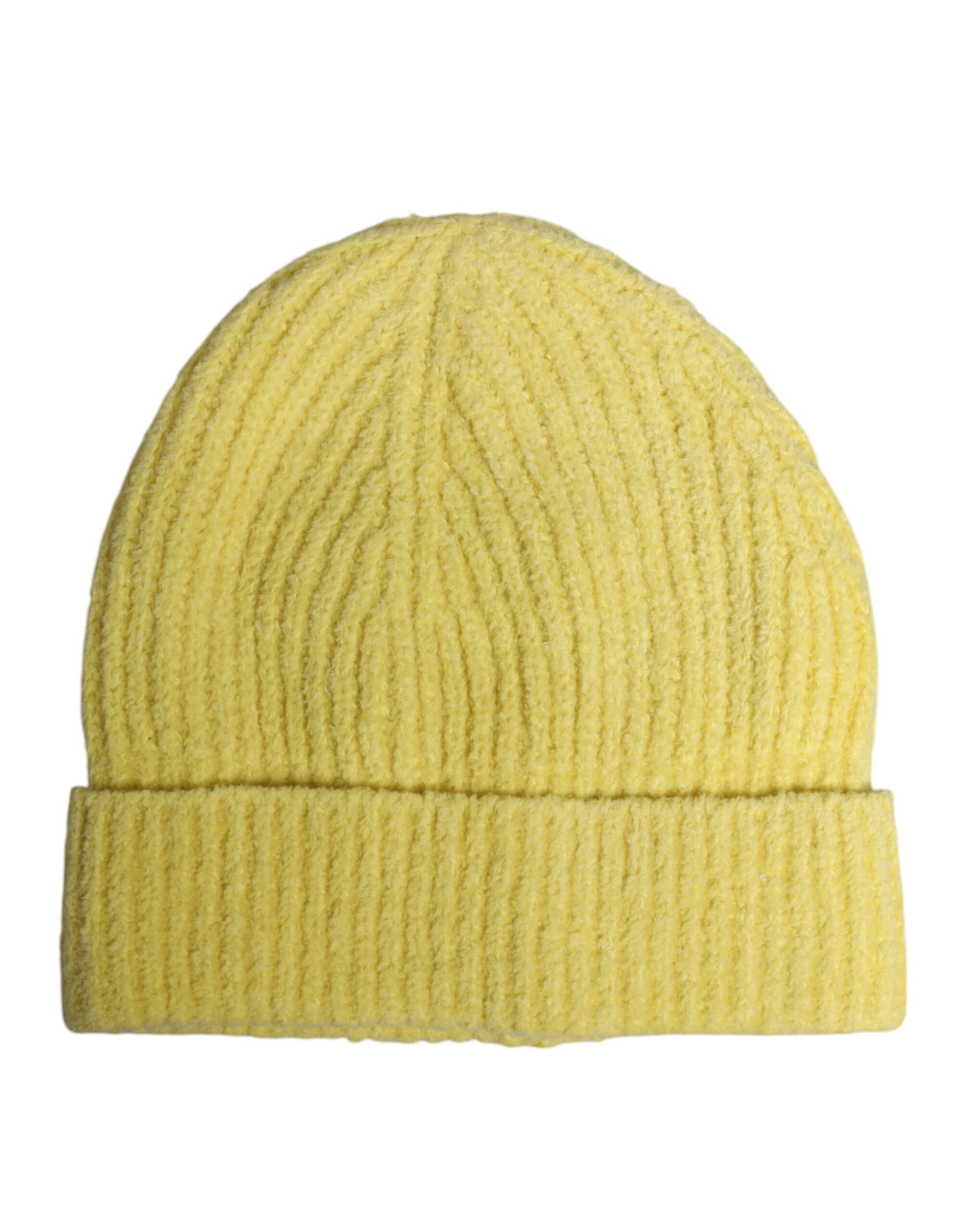 Dolce & Gabbana Gelbe Baumwolle gestrickt Winter Beanie Hut