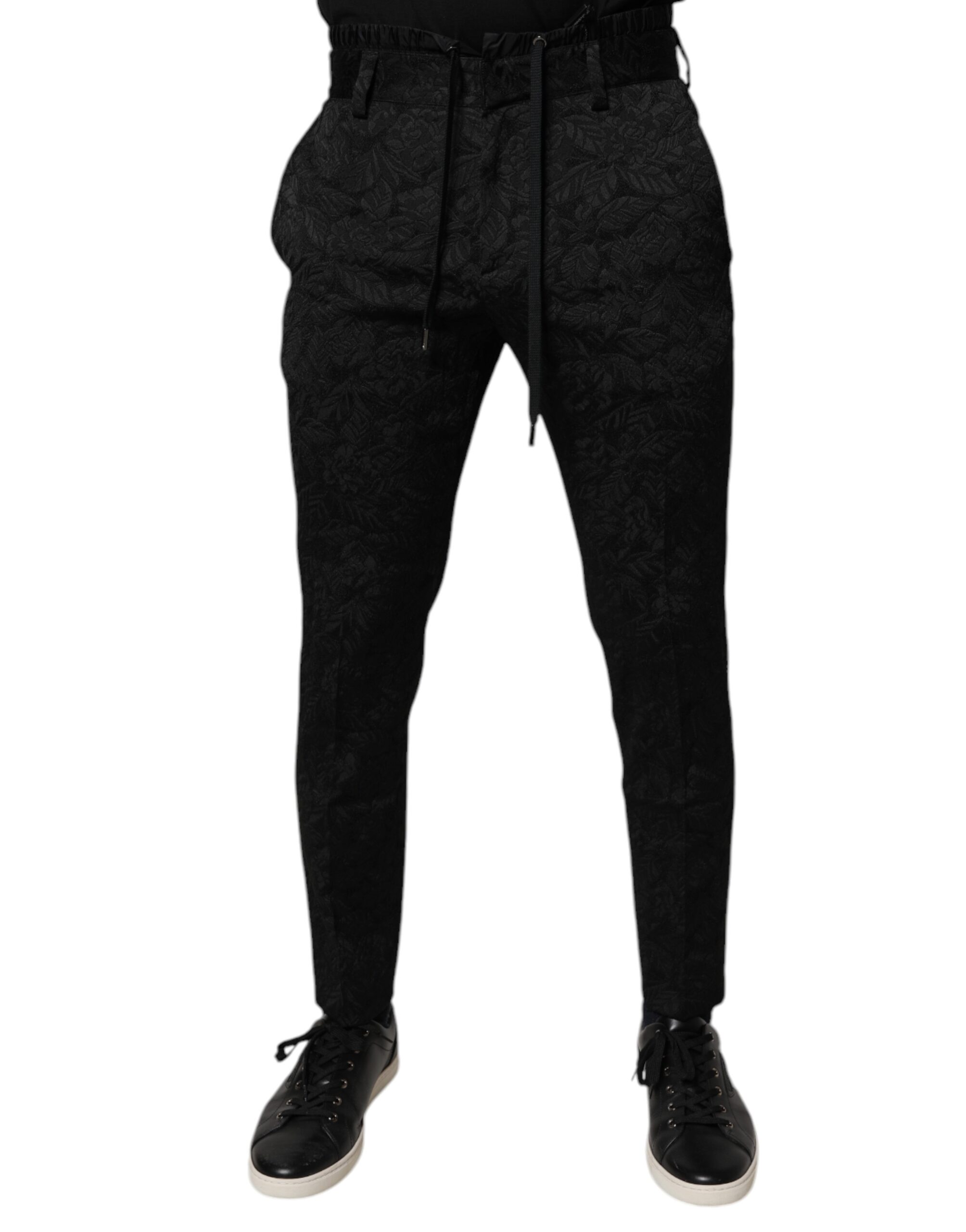 Dolce & Gabbana Schwarze Brokat Polyester Skinny Kleiderhose