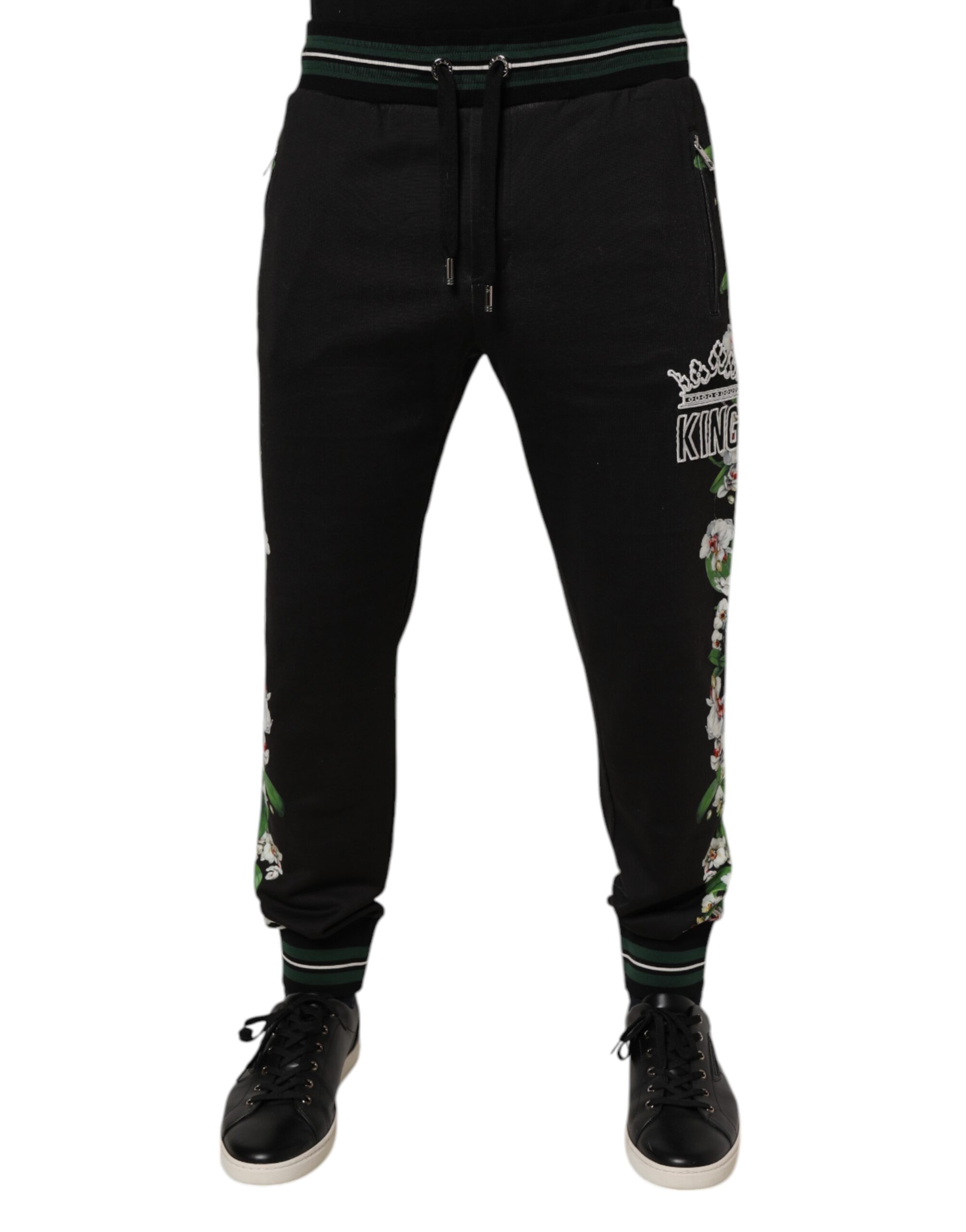Dolce & Gabbana Schwarze Floral King Männer Jogger Sweatpants Hosen