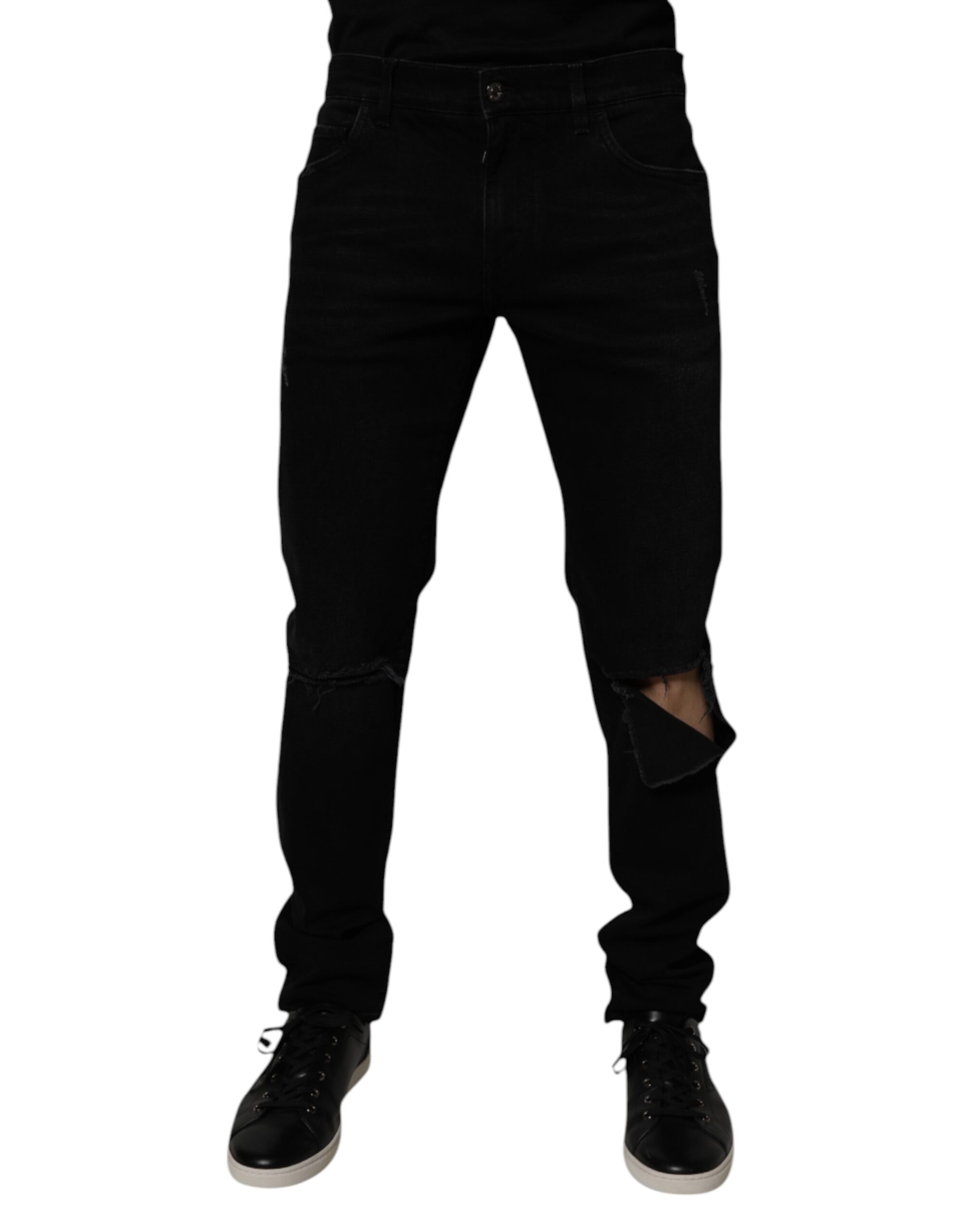 Dolce & Gabbana Schwarze zerfledderte Baumwoll-Skinny-Jeans für Männer aus Denim