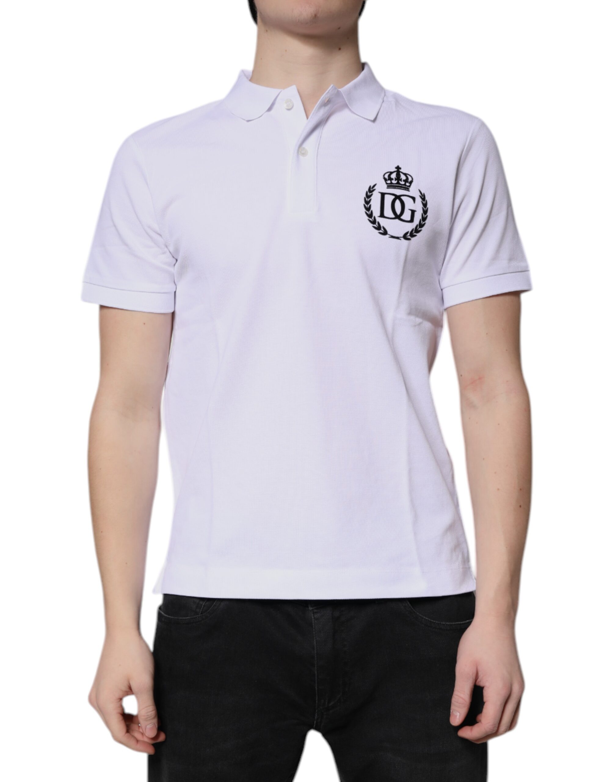 Dolce & Gabbana Weißes Baumwollkragen-Polo-T-Shirt für Männer