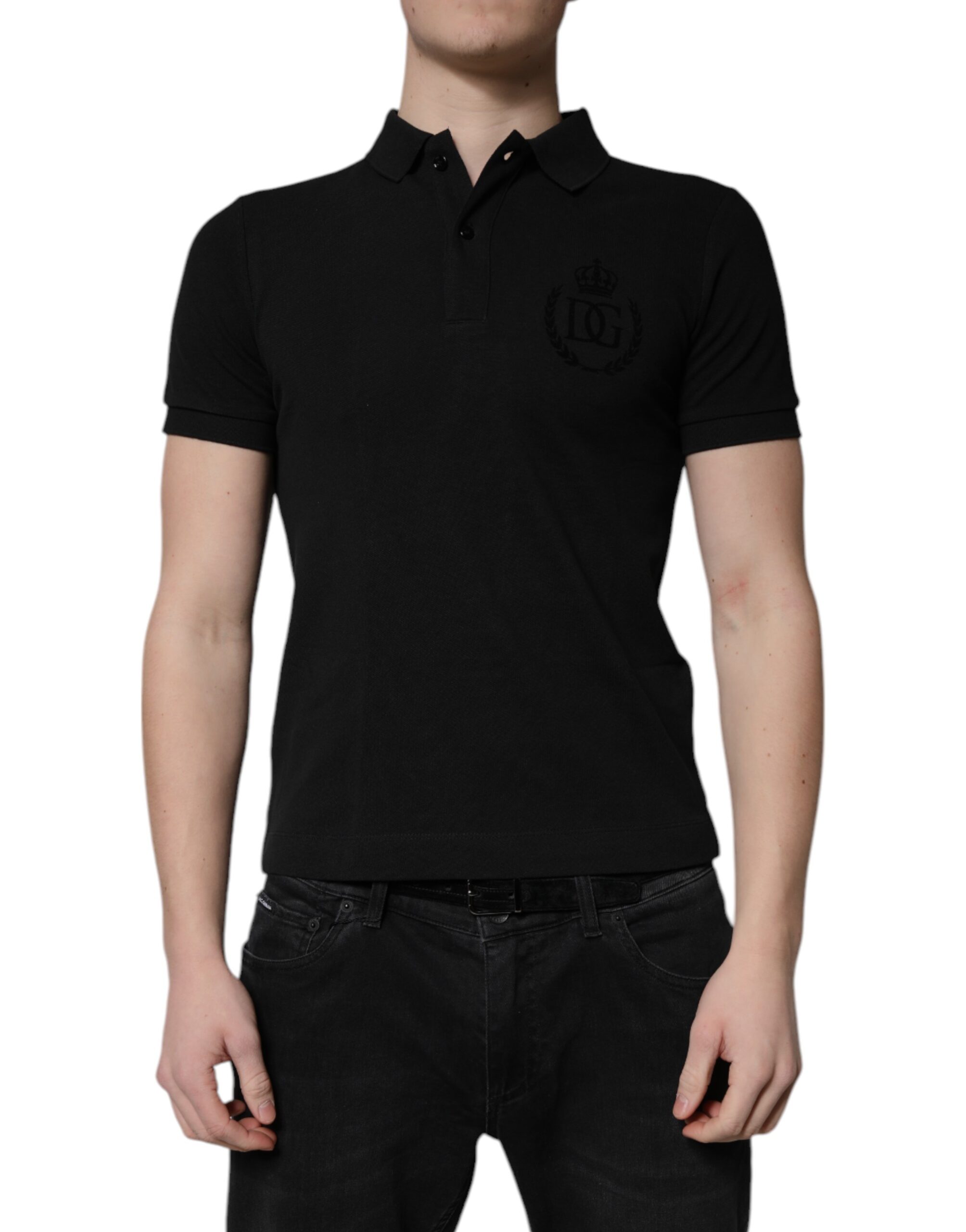 Dolce & Gabbana Schwarzes Polo-Shirt mit Kragen aus Baumwolle mit DG-Logo