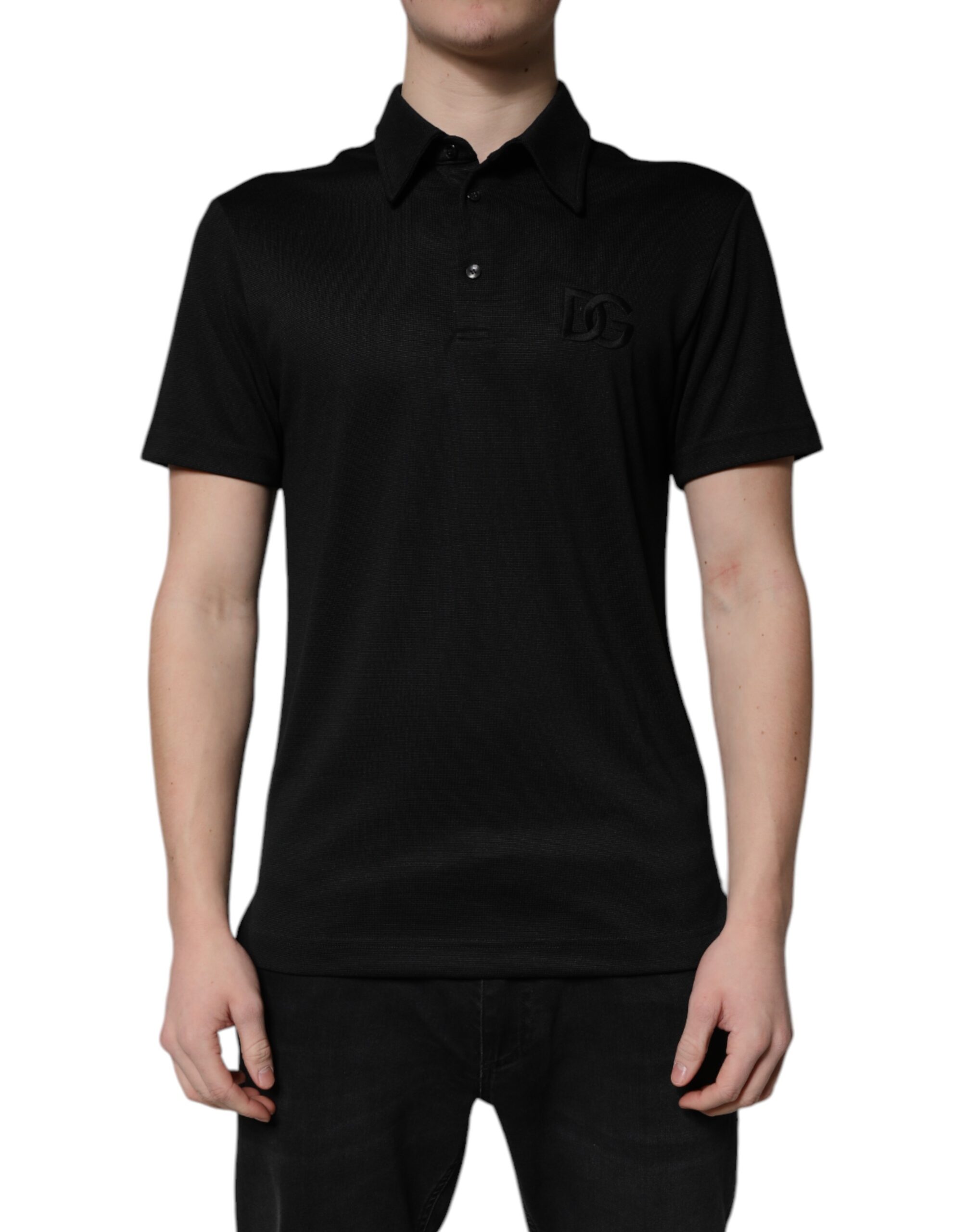 Dolce & Gabbana Schwarzes Polyester DG Logo Poloshirt mit Kragen
