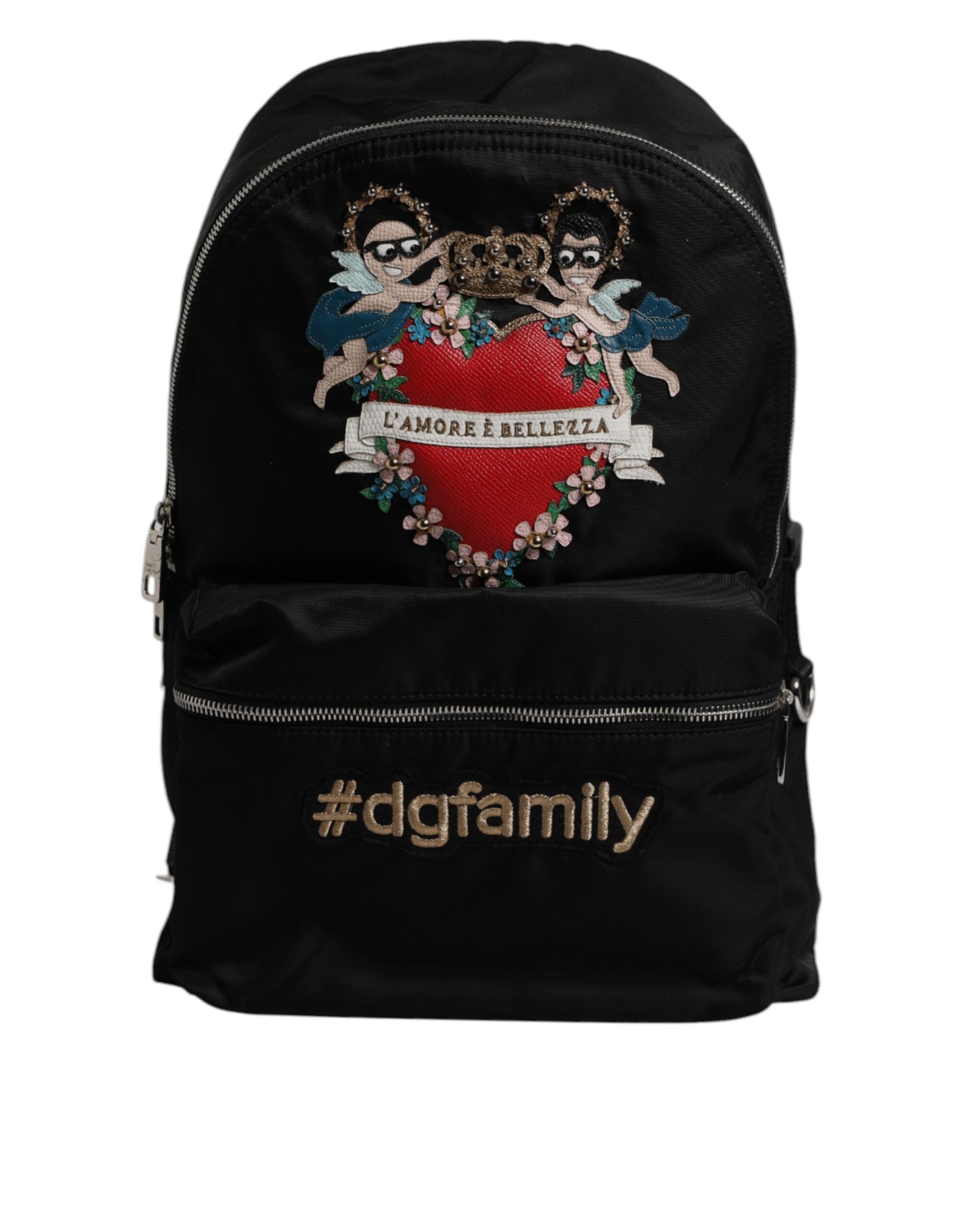 Dolce & Gabbana Schwarzes Nylon #DGFAMILY verschönert Rucksack VULCANO Tasche