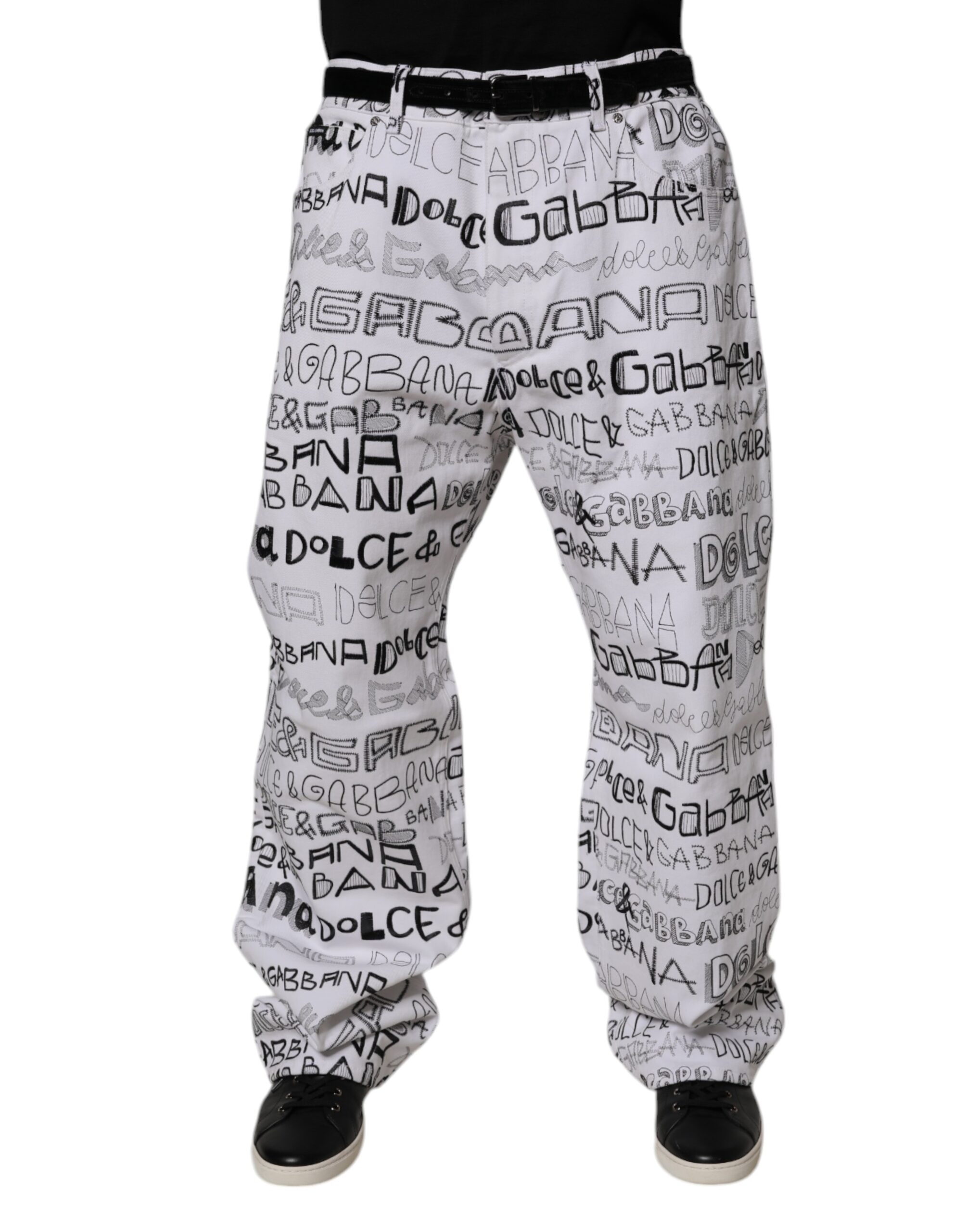 Dolce & Gabbana Weiße Logo Print Straight Herren Denim Jeans