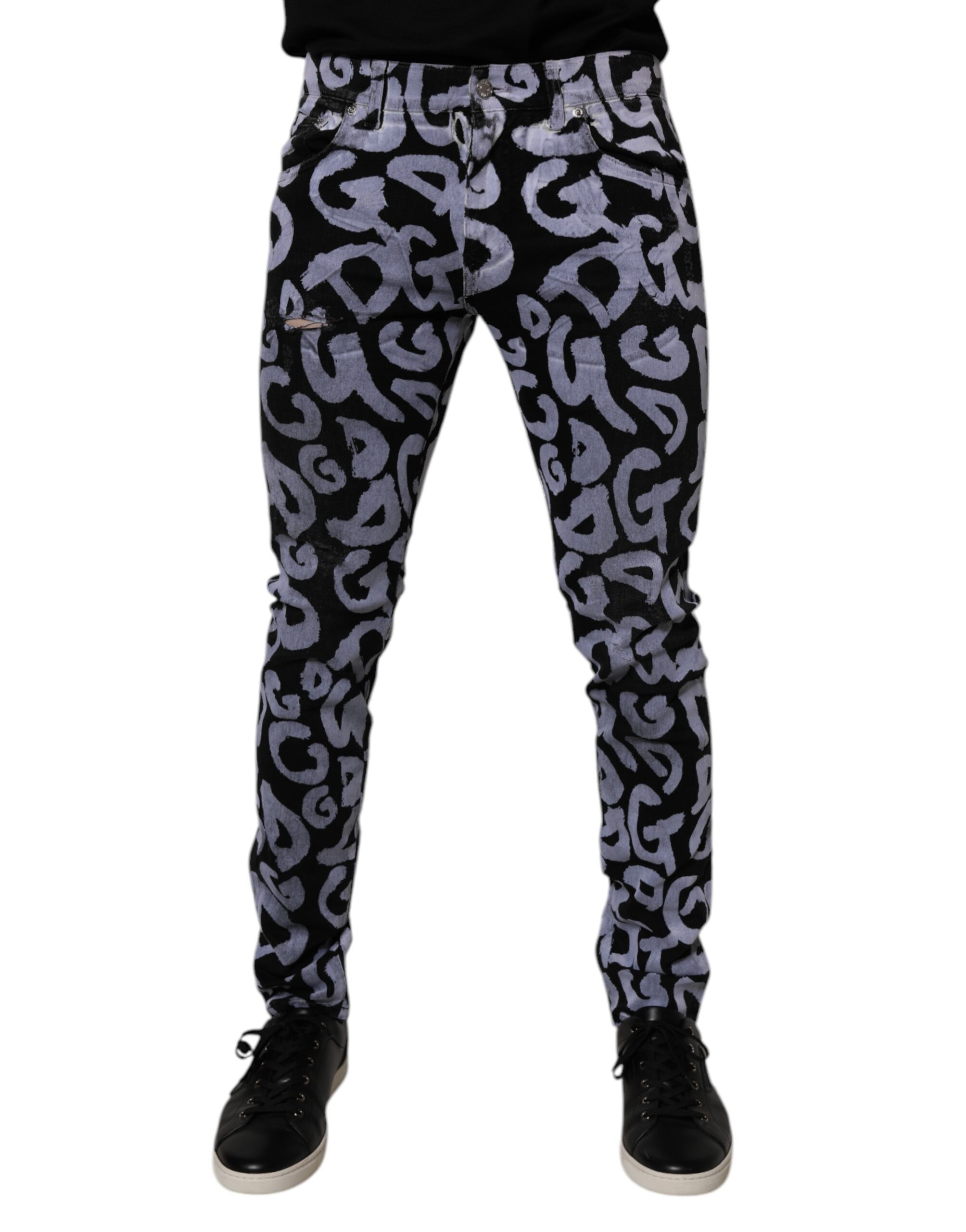Dolce & Gabbana Schwarze Logo-Monogramm-Baumwoll-Skinny-Denim-Jeans