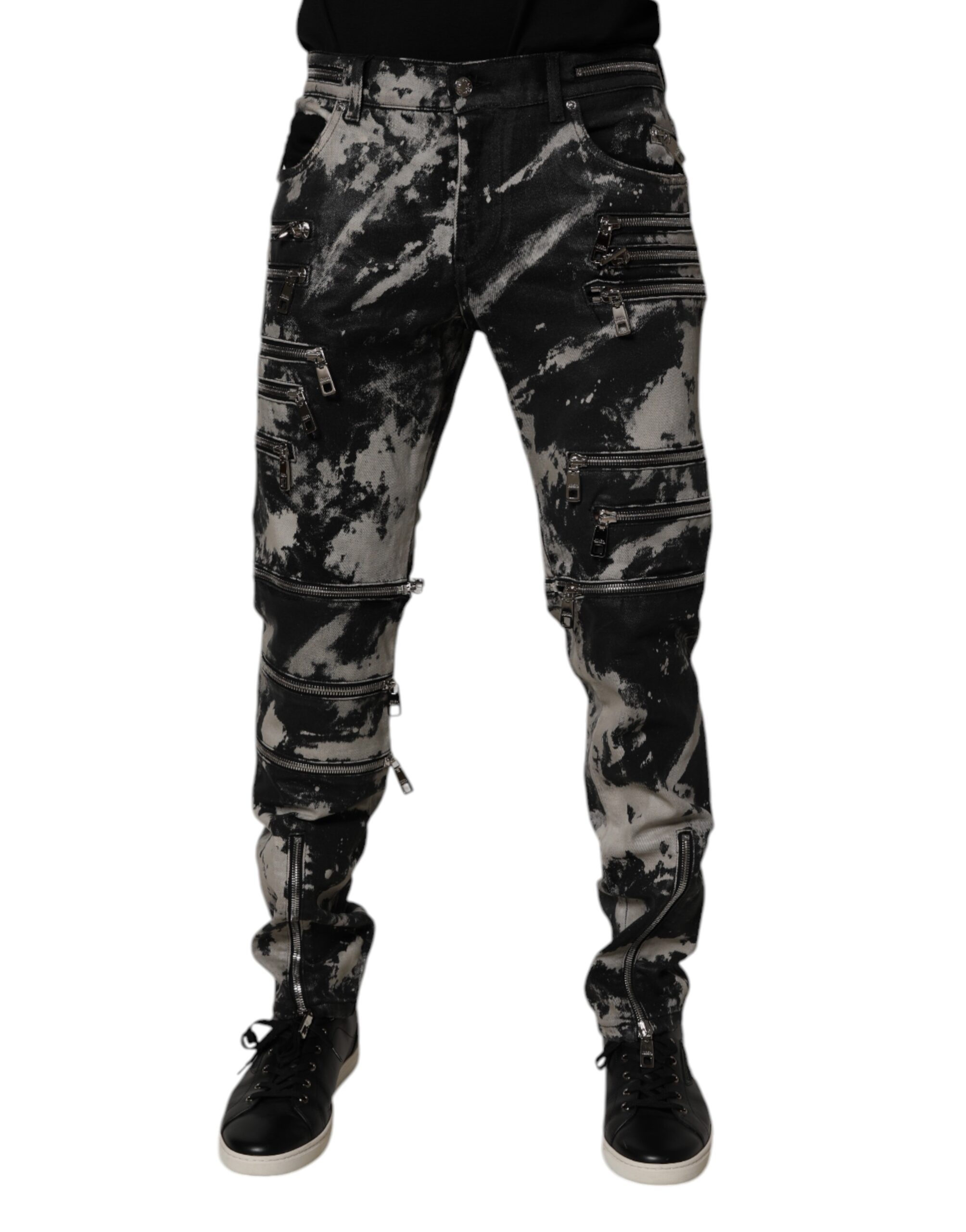 Dolce & Gabbana Schwarze Tie Dye Cotton Skinny Zip Denim Jeans