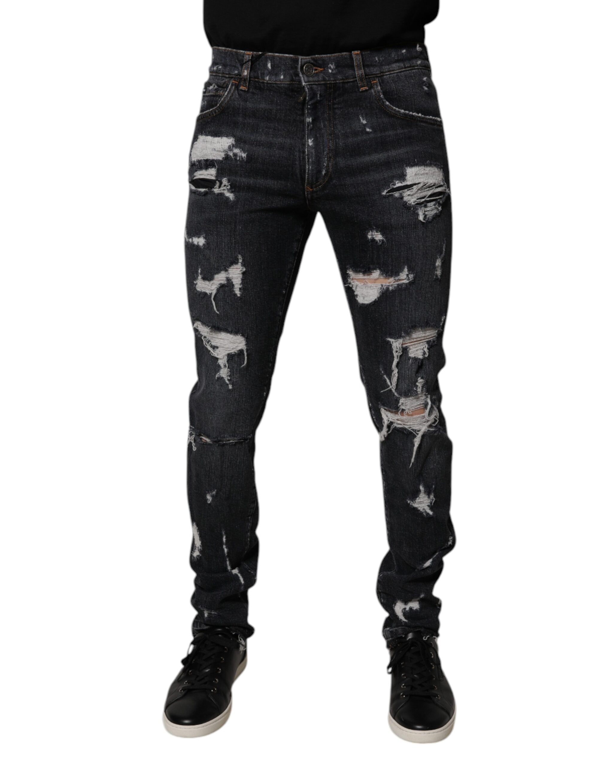 Dolce & Gabbana Schwarze zerfledderte Baumwoll-Skinny Denim-Jeans für Männer
