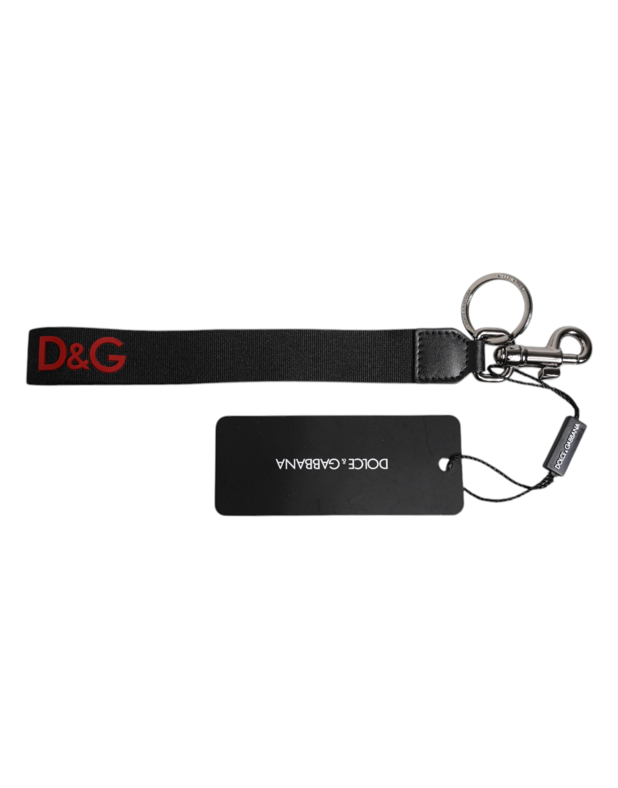 Dolce & Gabbana Schwarzes Logo Nylon Silber Messing Männer Halter Schlüsselanhänger Schlüsselanhänger