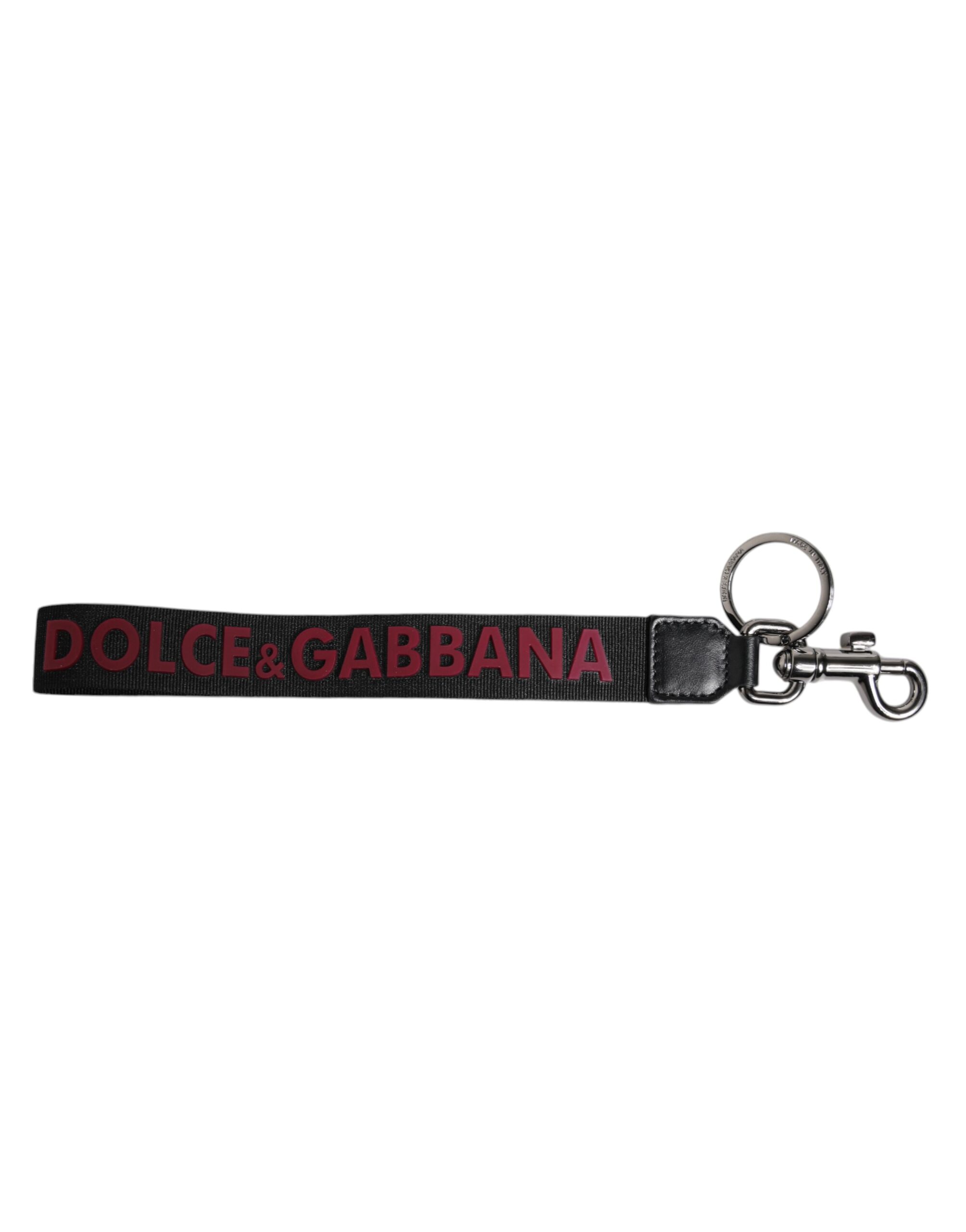 Dolce & Gabbana Schwarzes Logo Nylon Silber Messing Männer Halter Schlüsselanhänger Schlüsselanhänger