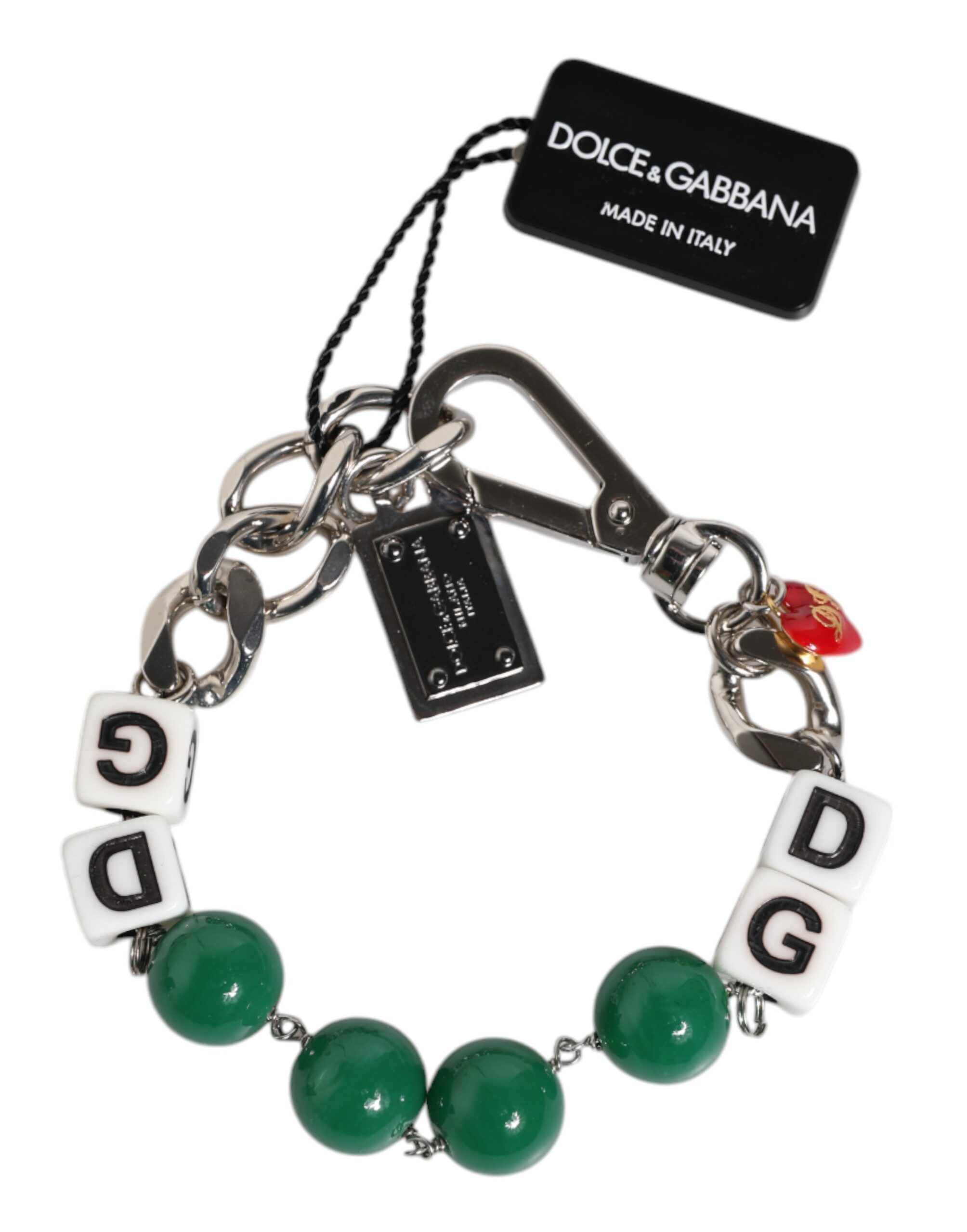 Dolce & Gabbana Silber-Ton Messing Perle Würfel Logo verschönern Charm-Armband