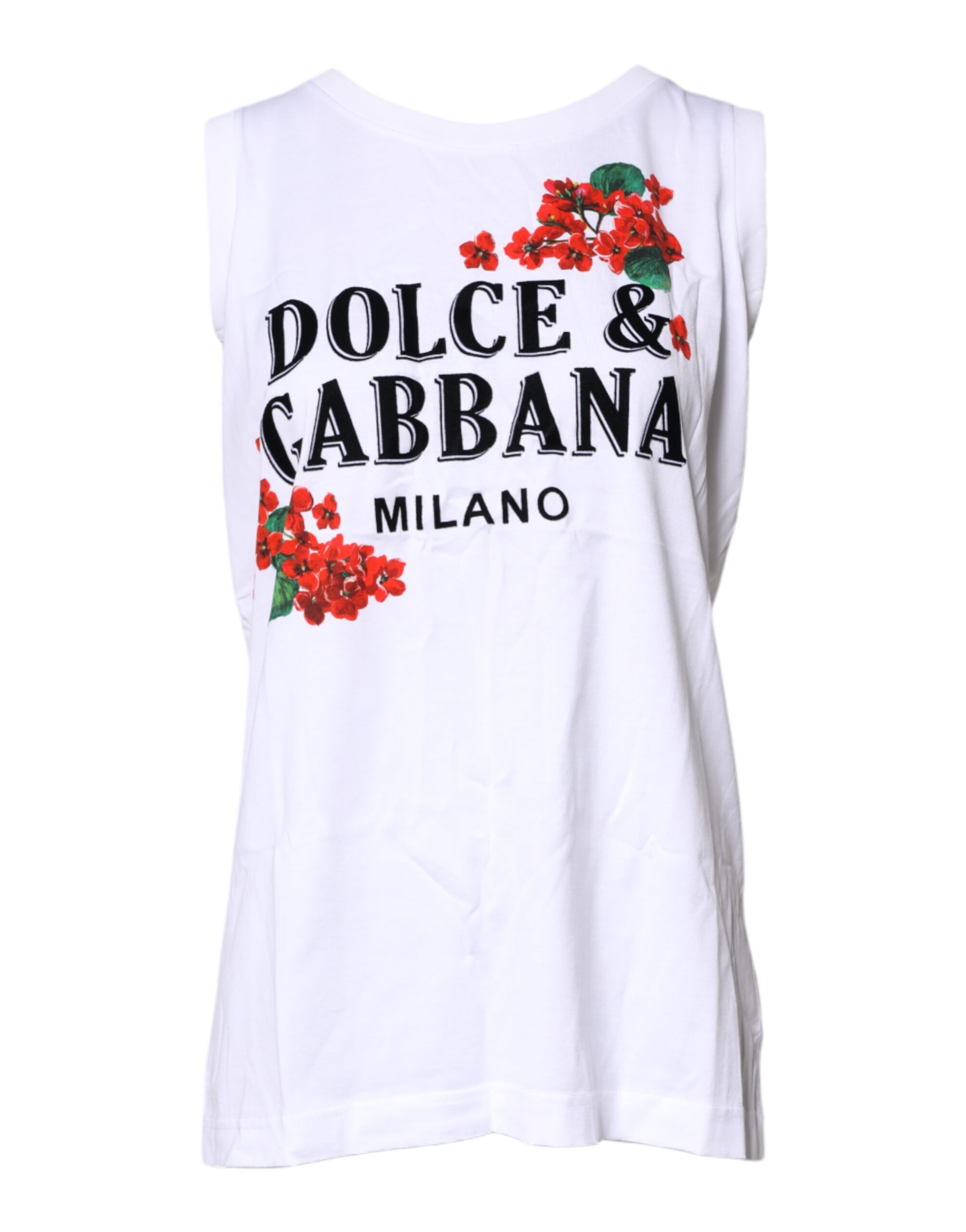 Dolce & Gabbana Weißes T-Shirt aus ärmelloser Baumwolle mit Blumendruck