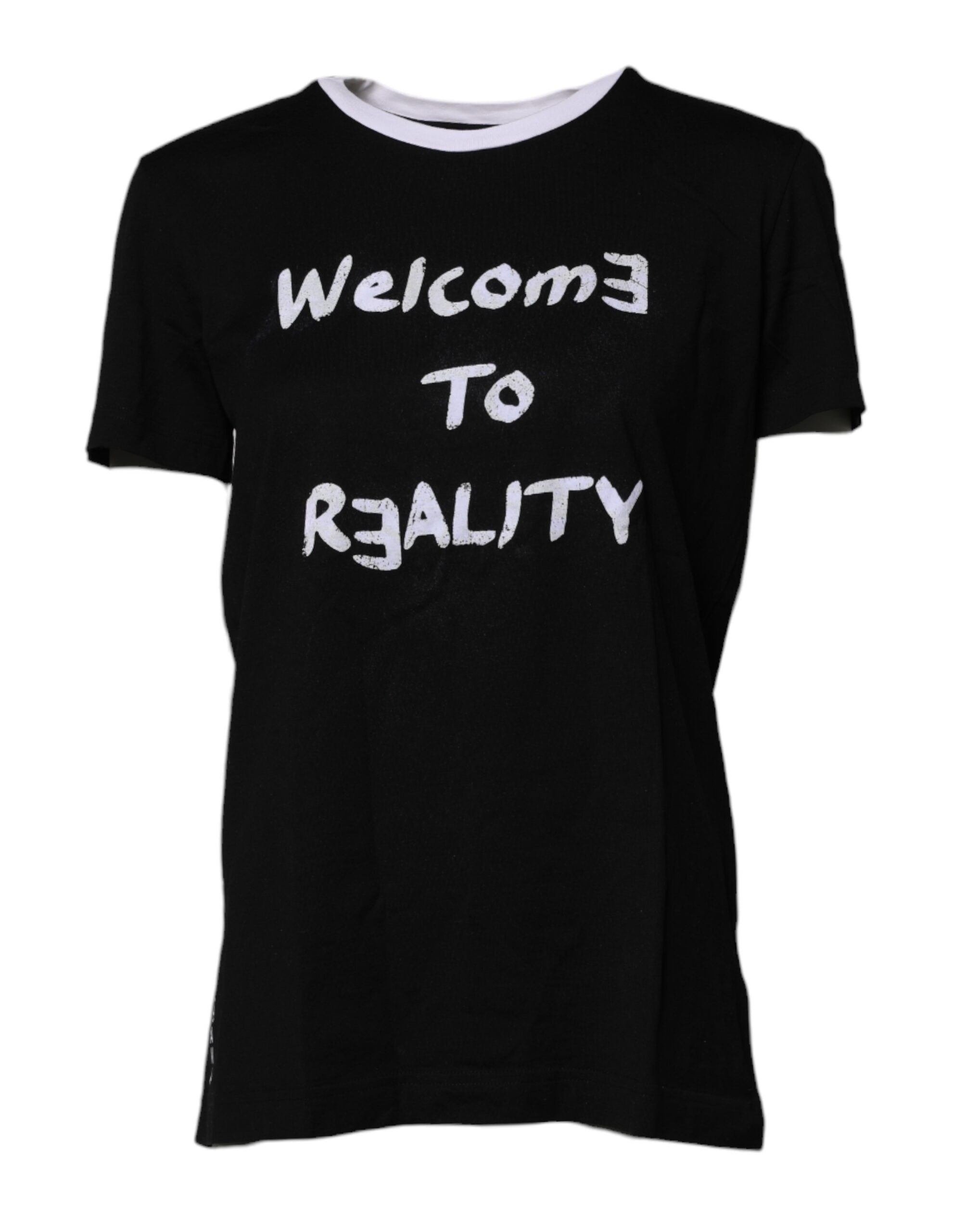 Dolce & Gabbana Schwarzes bedrucktes Baumwoll-T-Shirt mit Rundhalsausschnitt