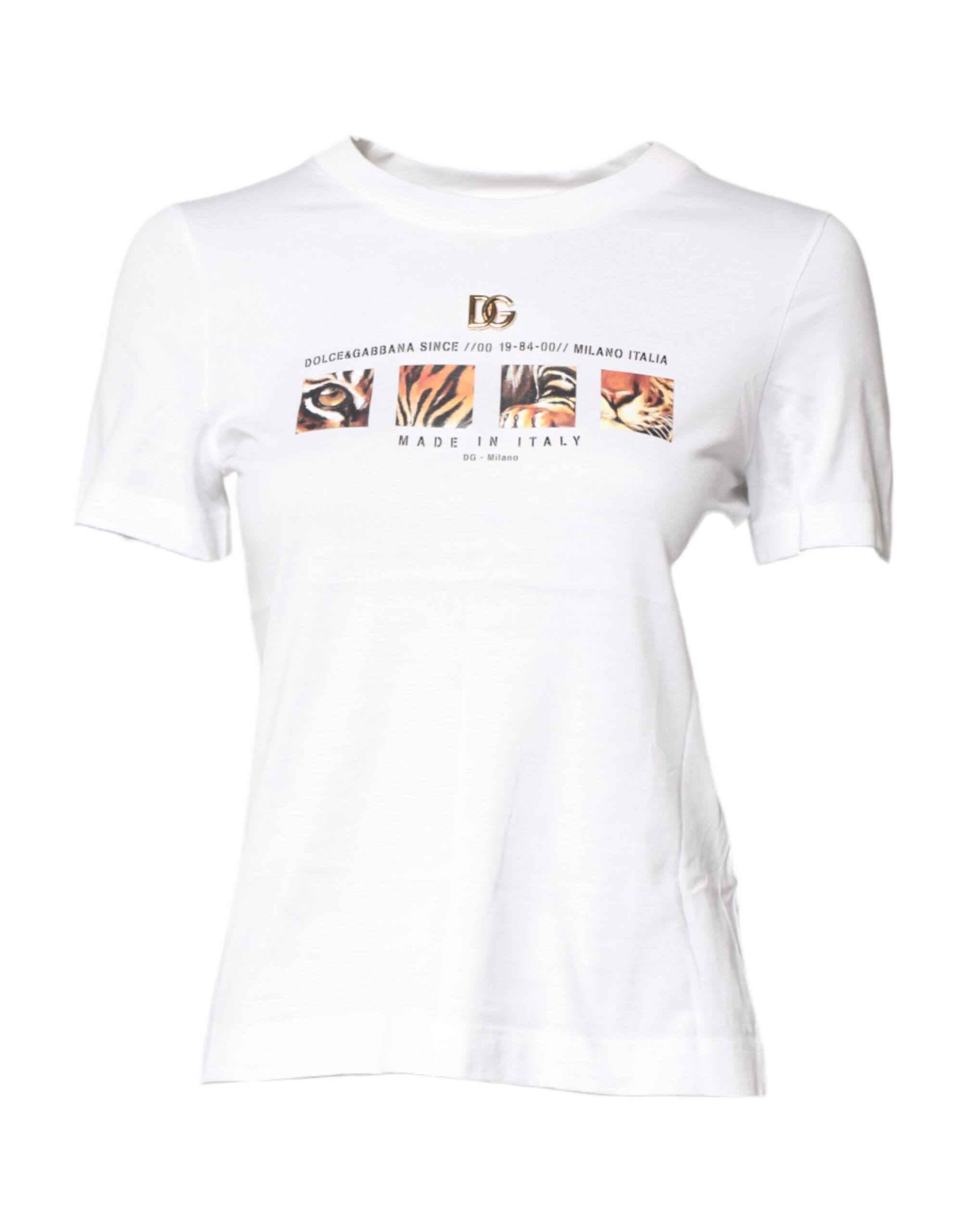 Dolce & Gabbana Weißes T-Shirt mit Rundhalsausschnitt und Grafikdruck aus Baumwolle